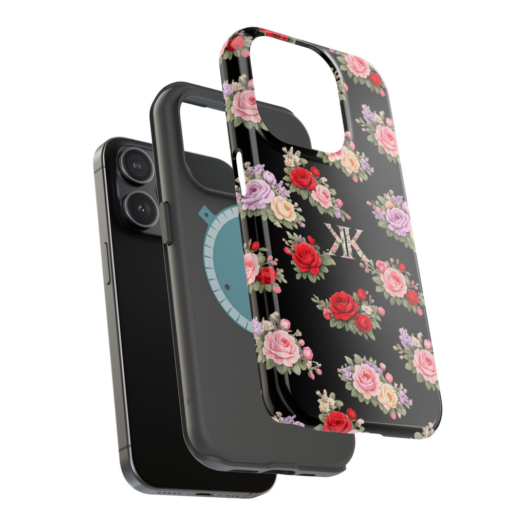Anthos Collection BLACK Vintage Floral Rose Pattern Magnetic Impact-Resistant Phone Case