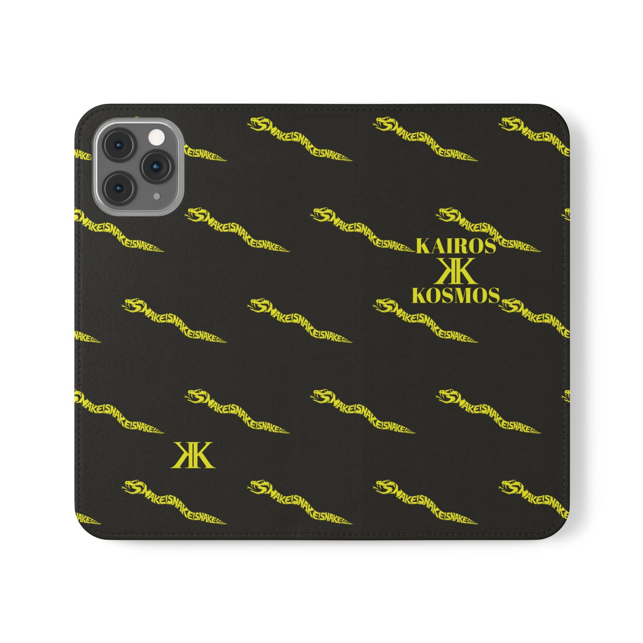 Aspis Collection Flip Case Phone Wallet — Black & Gold Kairos Kosmos Pattern