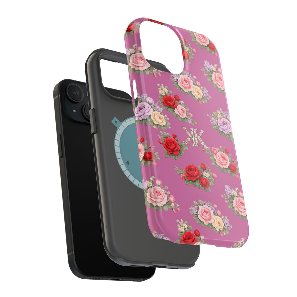 Anthos Collection Light Pink  Vintage Floral Rose Pattern Magnetic Impact-Resistant Phone Case