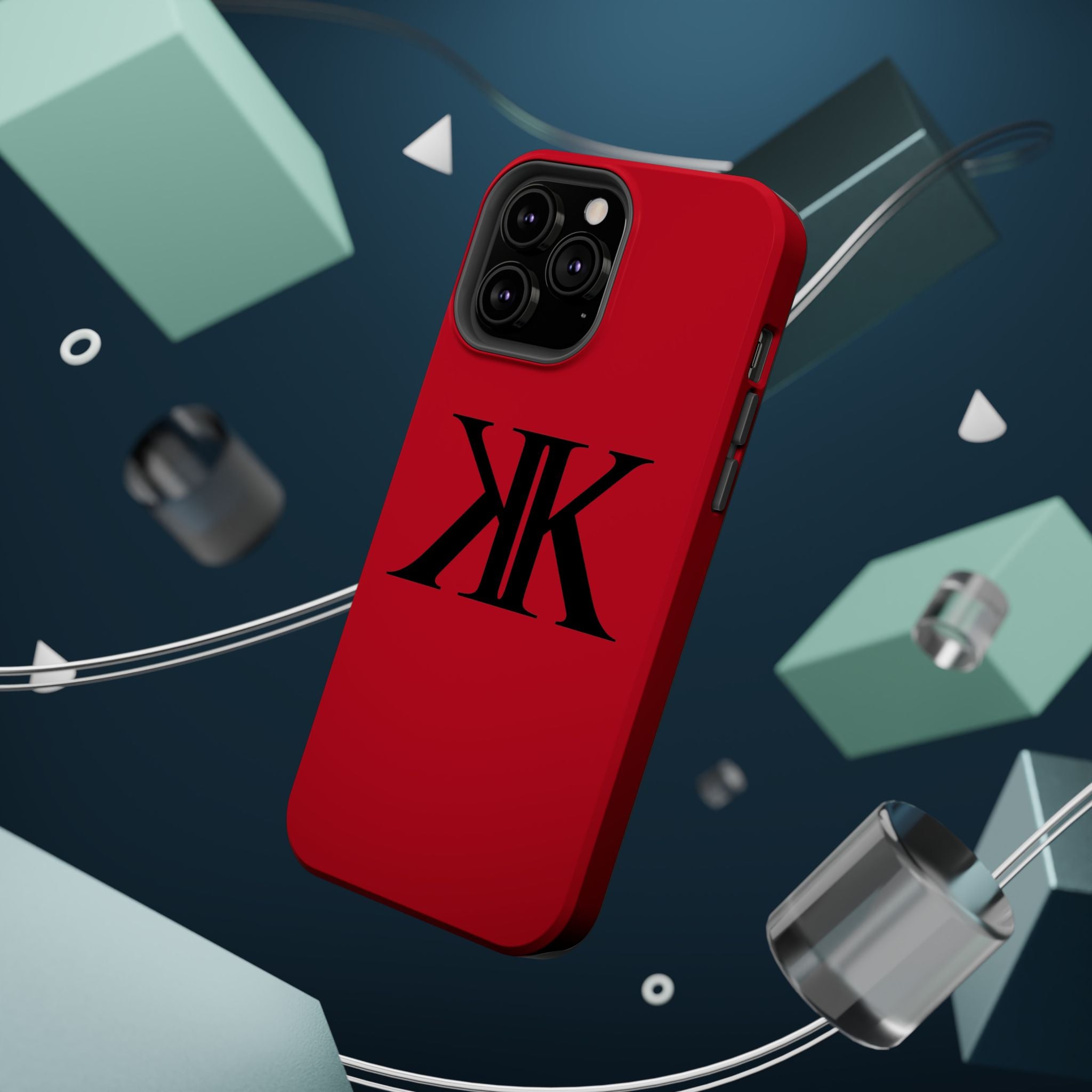 Magnetic Impact-Resistant RED Case with Bold KK Monogram