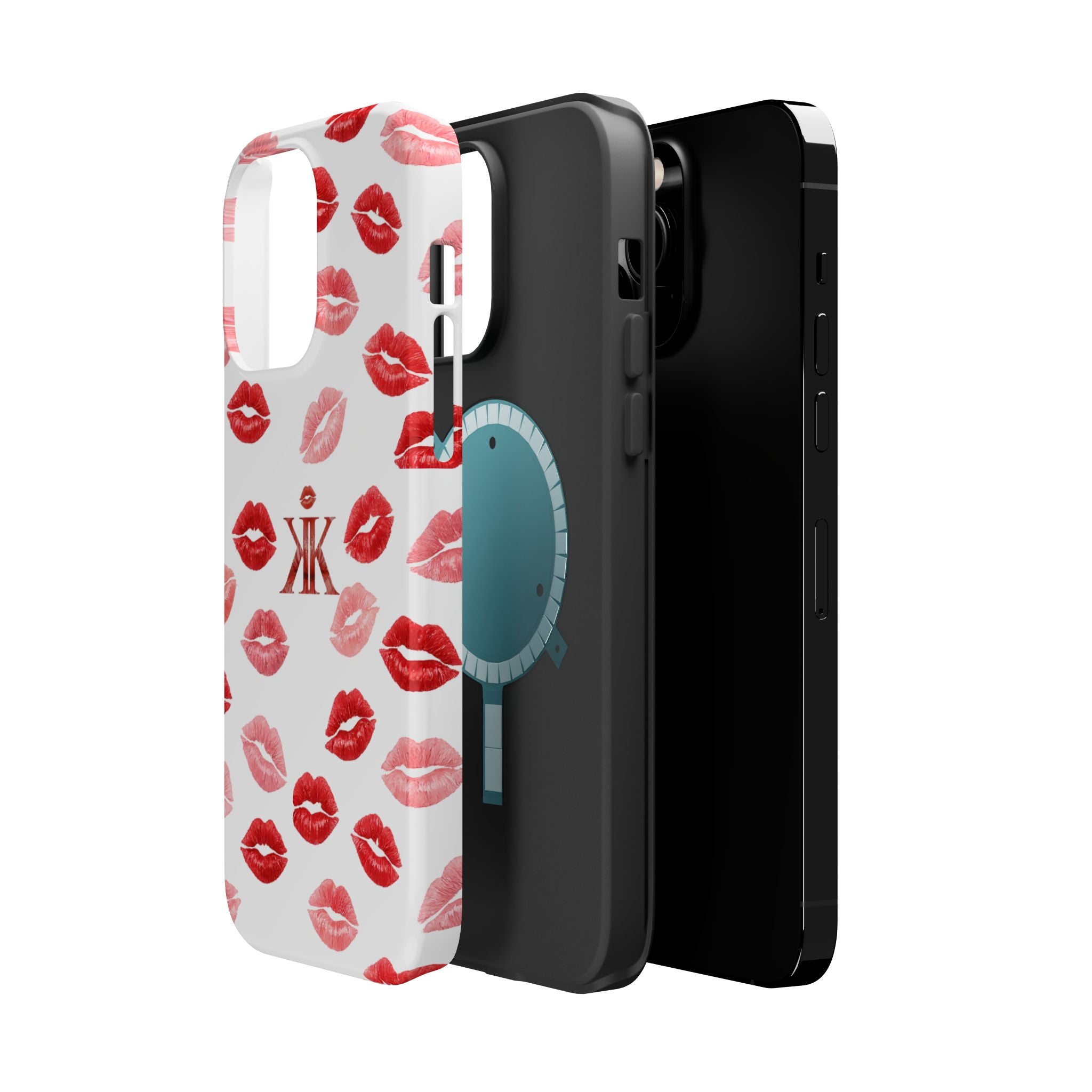 Psyche Collection White - Kiss Pattern Magnetic Impact Phone Case