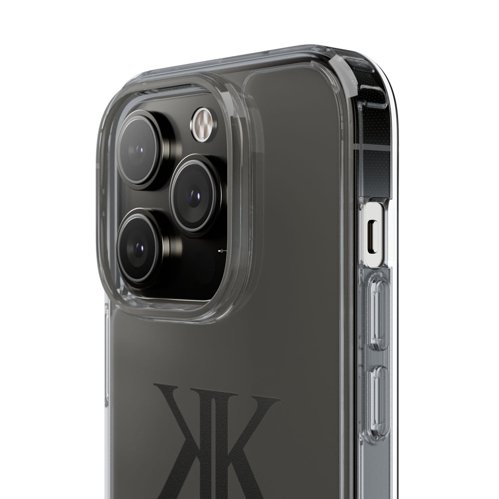 Kairos Kosmos Clear Phone Case — Minimal Black KK Monogram