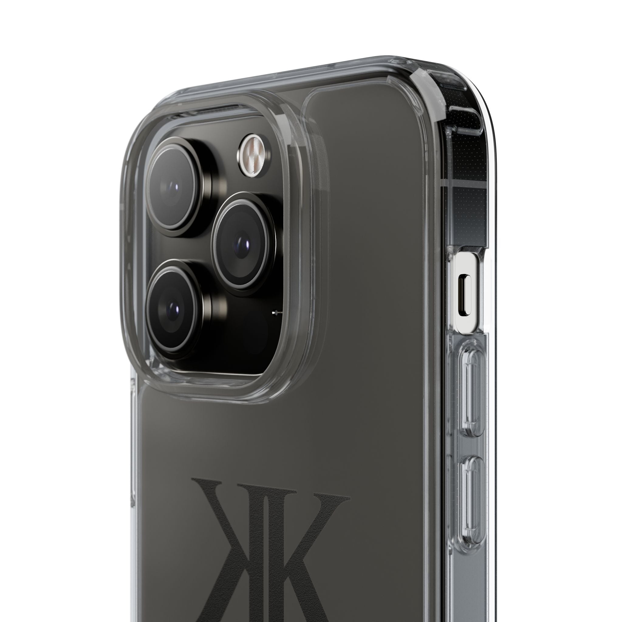 Kairos Kosmos Clear Phone Case — Minimal Black KK Monogram