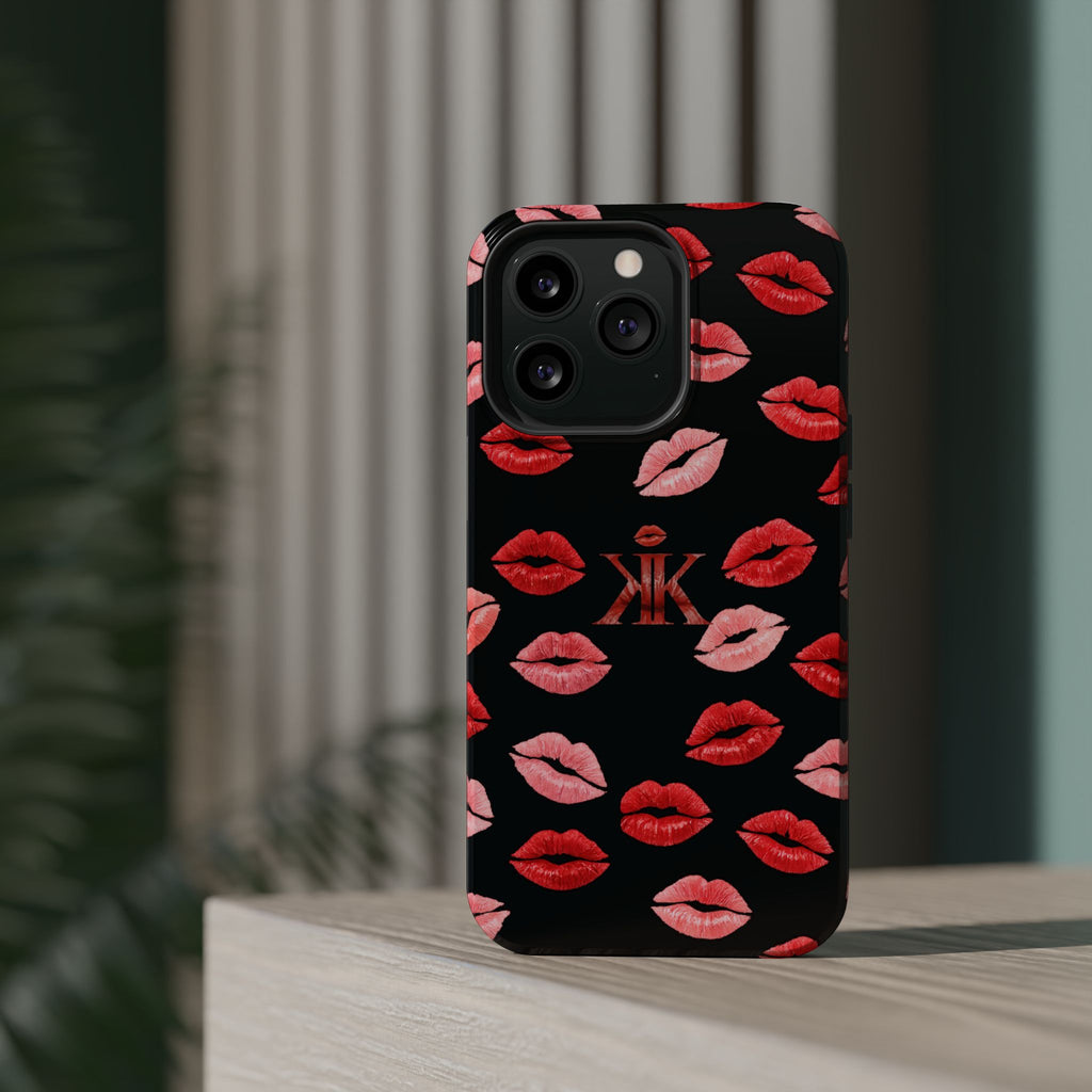 Psyche Collection BLACK - Kiss Pattern Magnetic Impact Phone Case