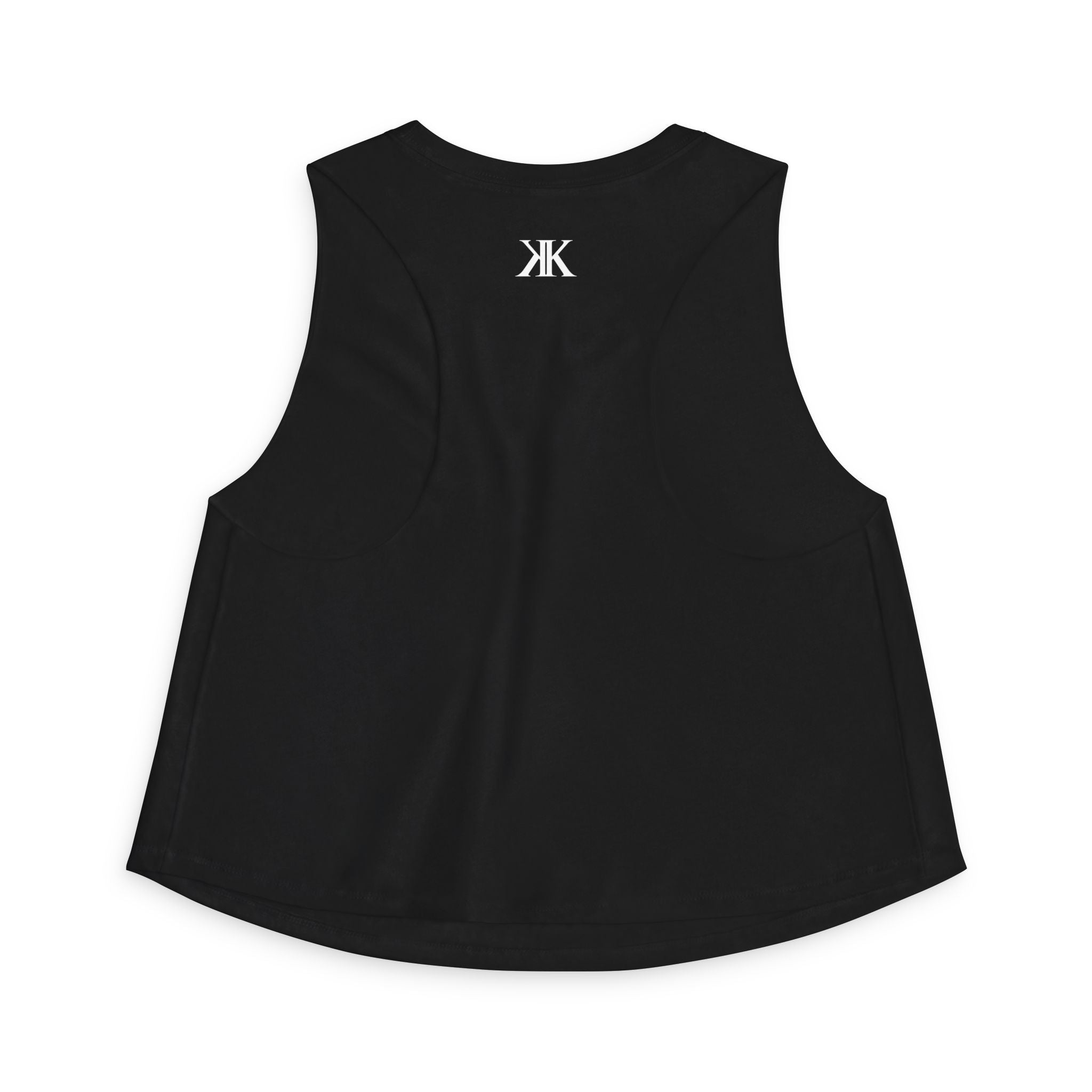 Women's BLACK Crop Tank Top with White Mirror K Logo – Stylish Athletic Casual Top
