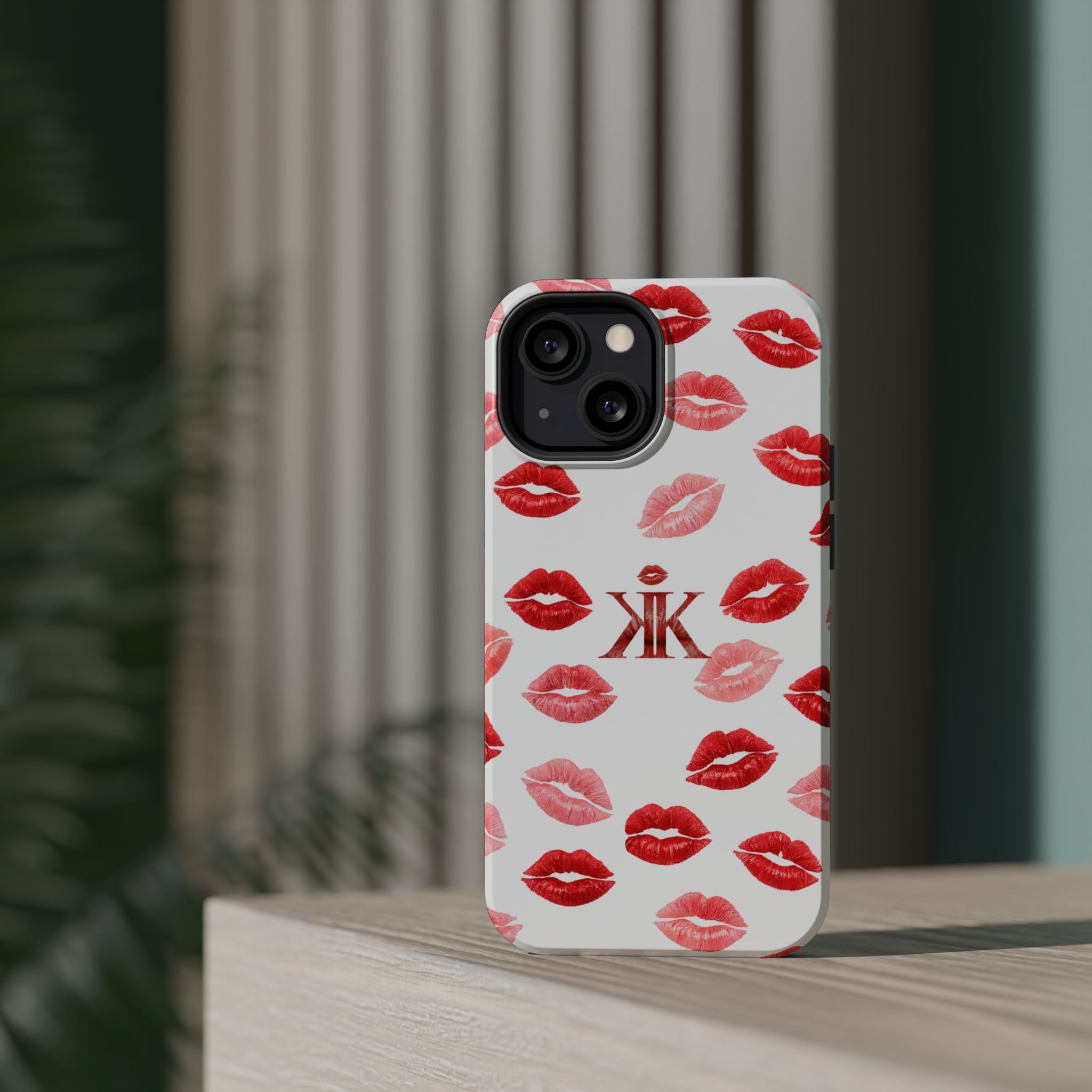 Psyche Collection White - Kiss Pattern Magnetic Impact Phone Case