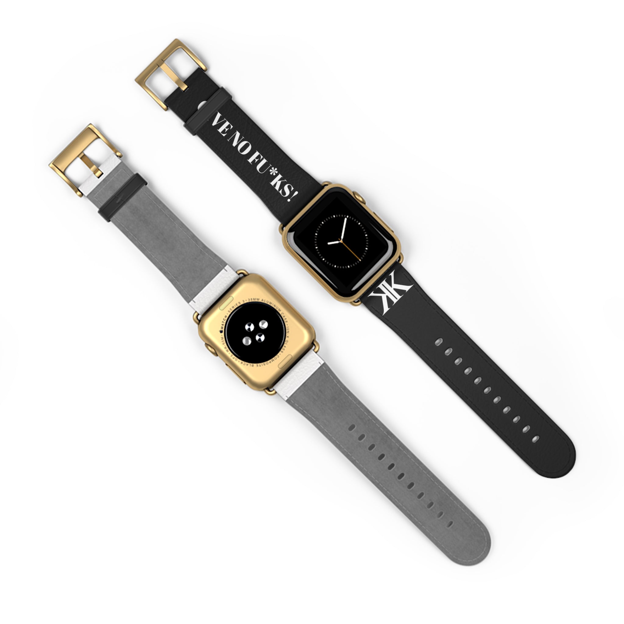 Watch Band BLACK — Leather Strap with "GIVE NO FU*KS!" Text