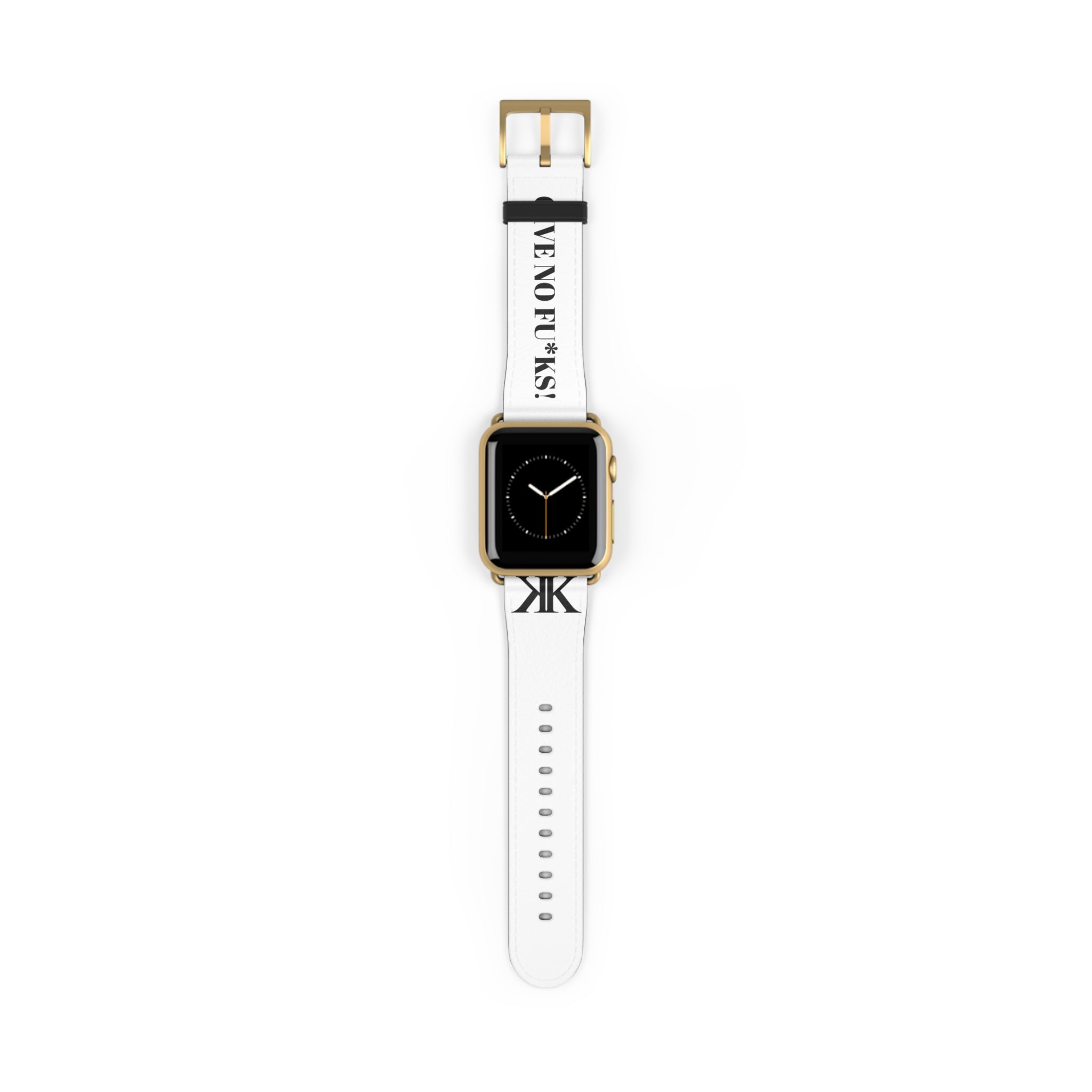 Watch Band — White Leather Strap with "GIVE NO FU*KS!" Text
