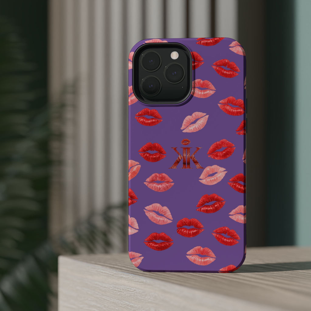 Psyche Collection Light Purple - Kiss Pattern Magnetic Impact Phone Case