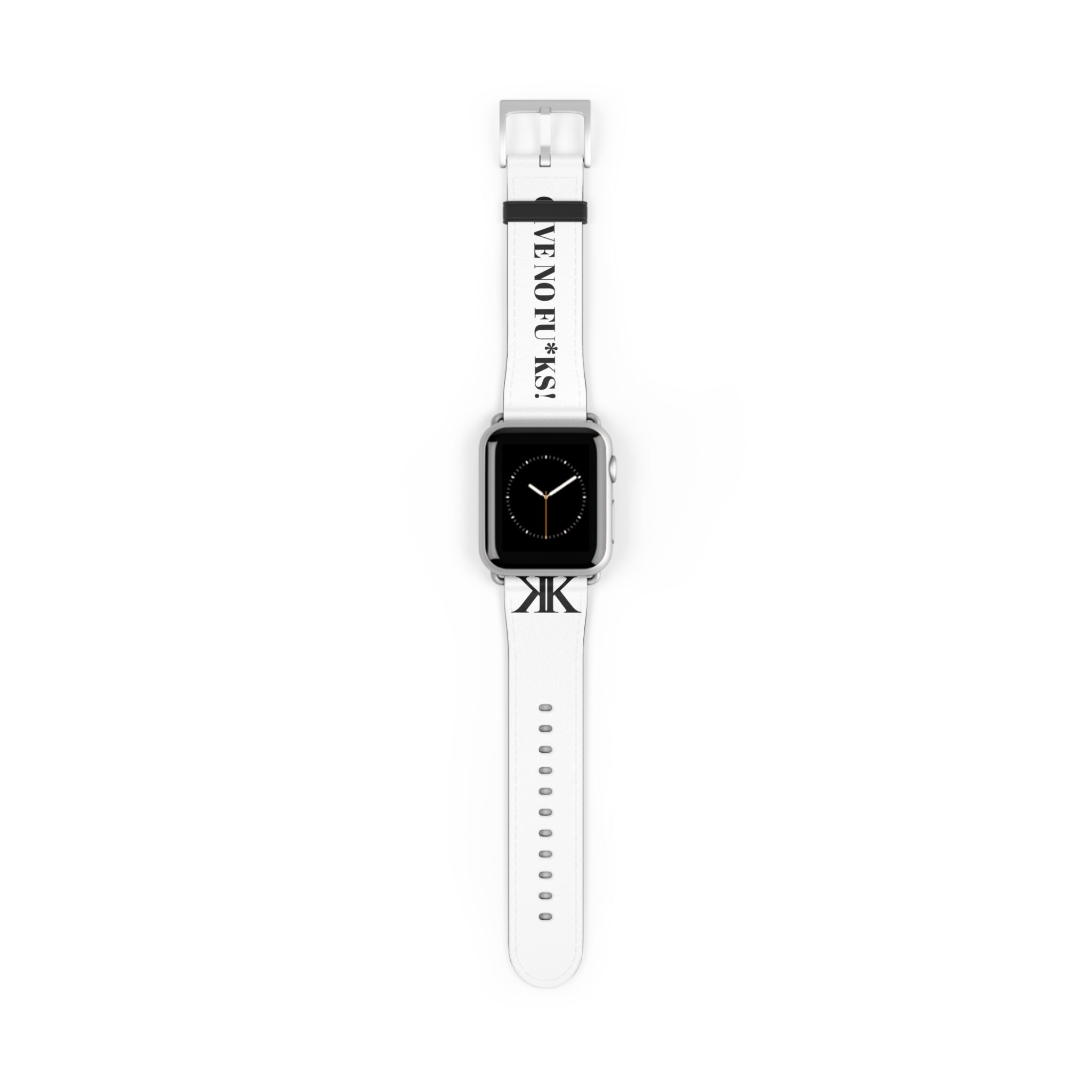 Watch Band — White Leather Strap with "GIVE NO FU*KS!" Text