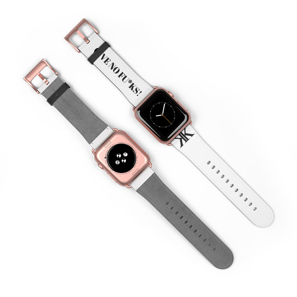 Watch Band — White Leather Strap with "GIVE NO FU*KS!" Text