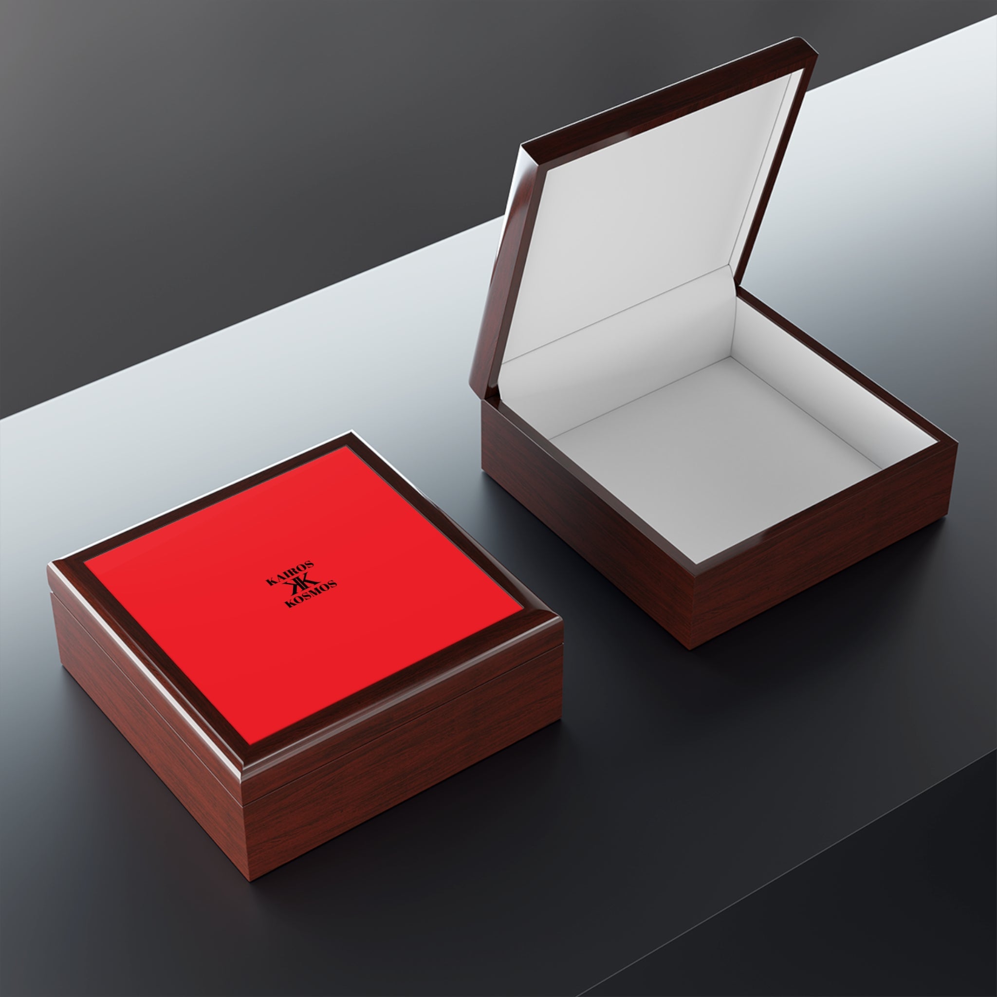 Jewelry Box RED with Minimalist 'KAIROS KOSMOS' Logo