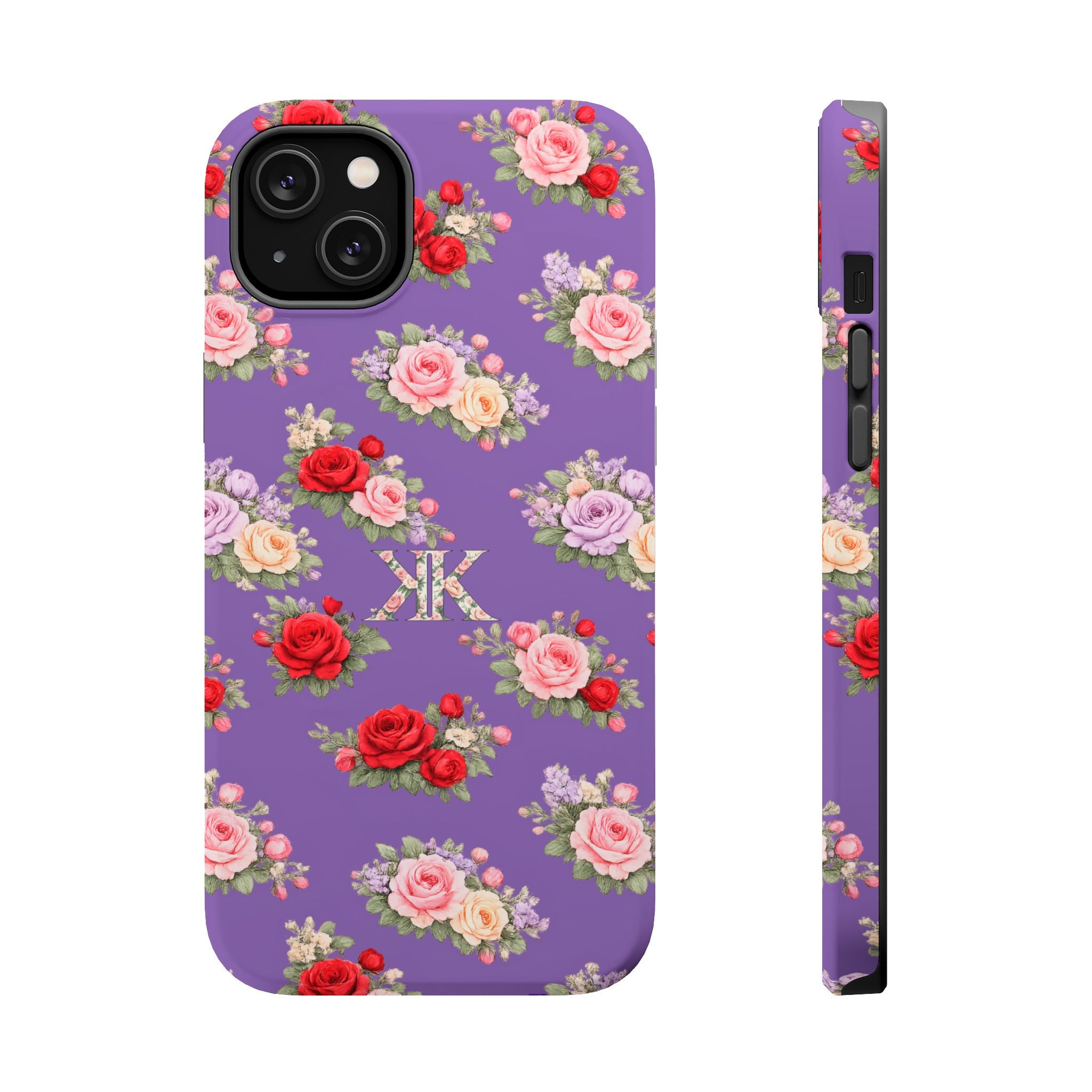 Anthos Collection Light Purple Vintage Floral Rose Pattern Magnetic Impact-Resistant Phone Case