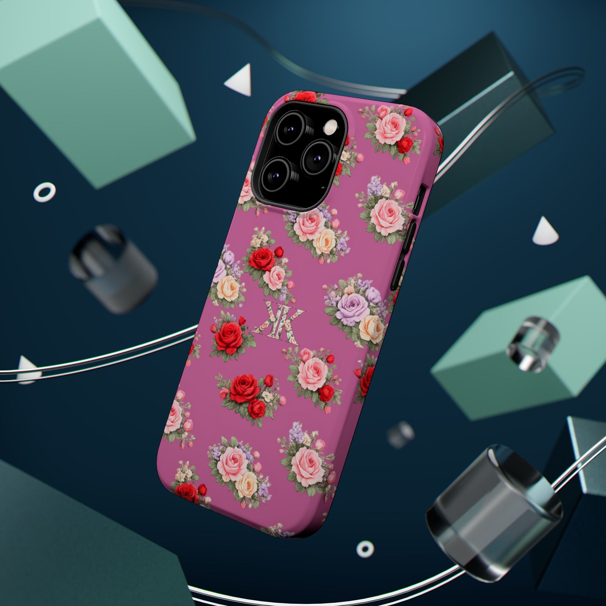 Anthos Collection Light Pink  Vintage Floral Rose Pattern Magnetic Impact-Resistant Phone Case