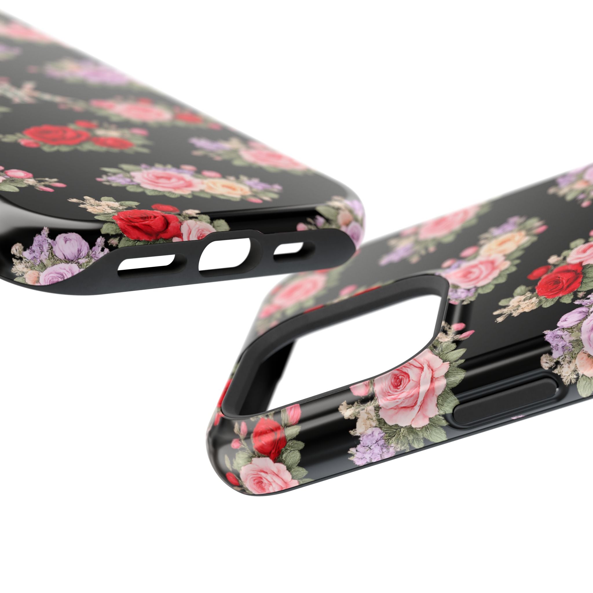 Anthos Collection BLACK Vintage Floral Rose Pattern Magnetic Impact-Resistant Phone Case