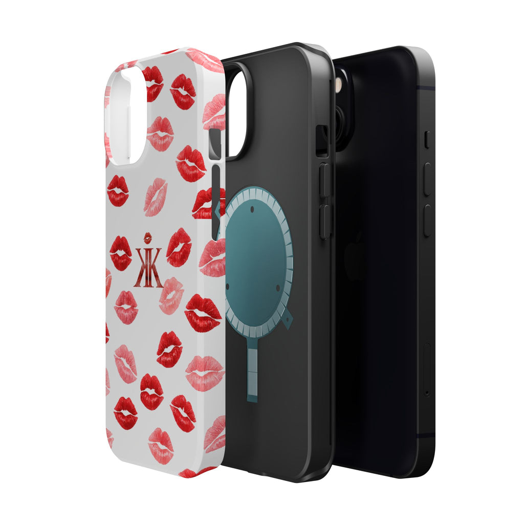 Psyche Collection White - Kiss Pattern Magnetic Impact Phone Case