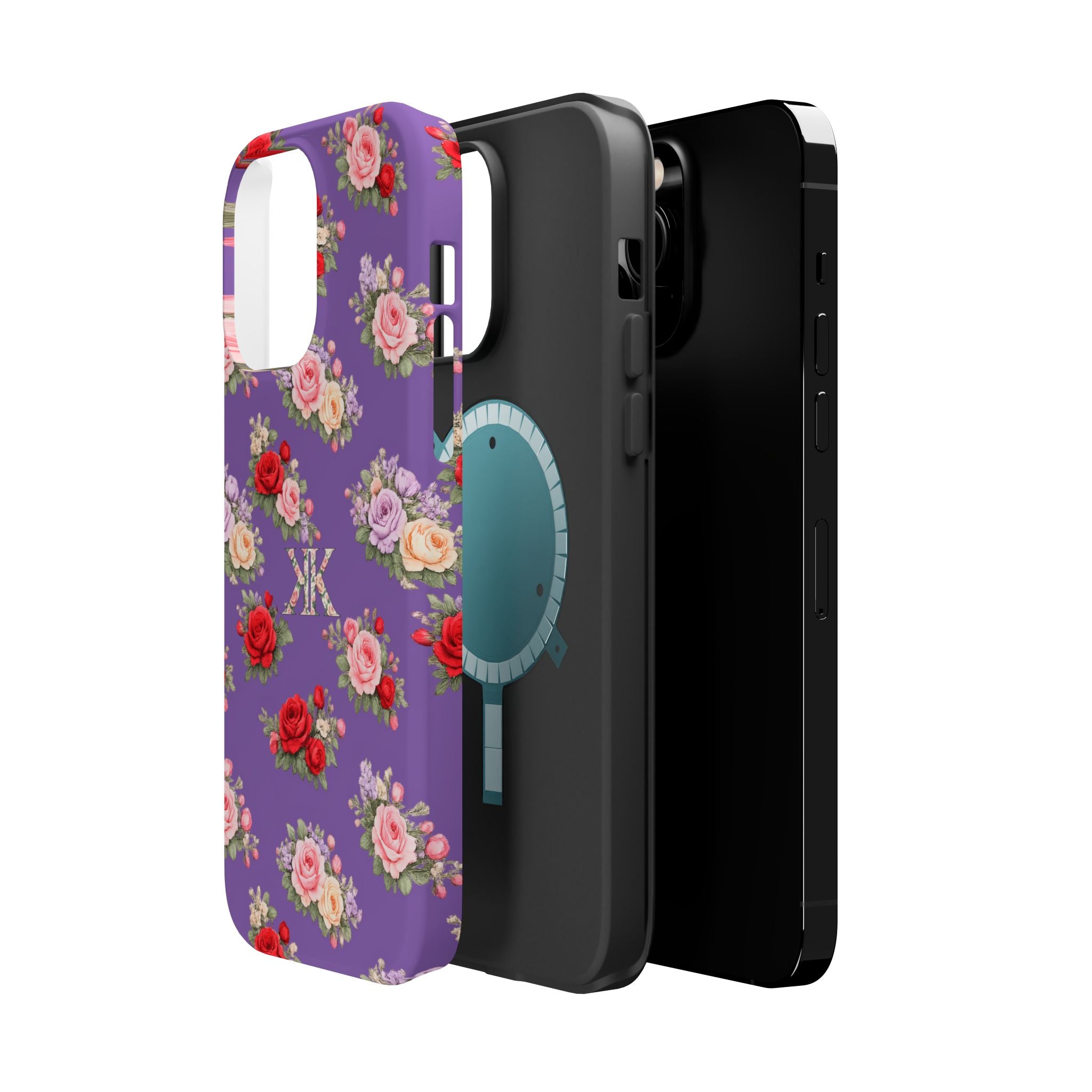 Anthos Collection Light Purple Vintage Floral Rose Pattern Magnetic Impact-Resistant Phone Case