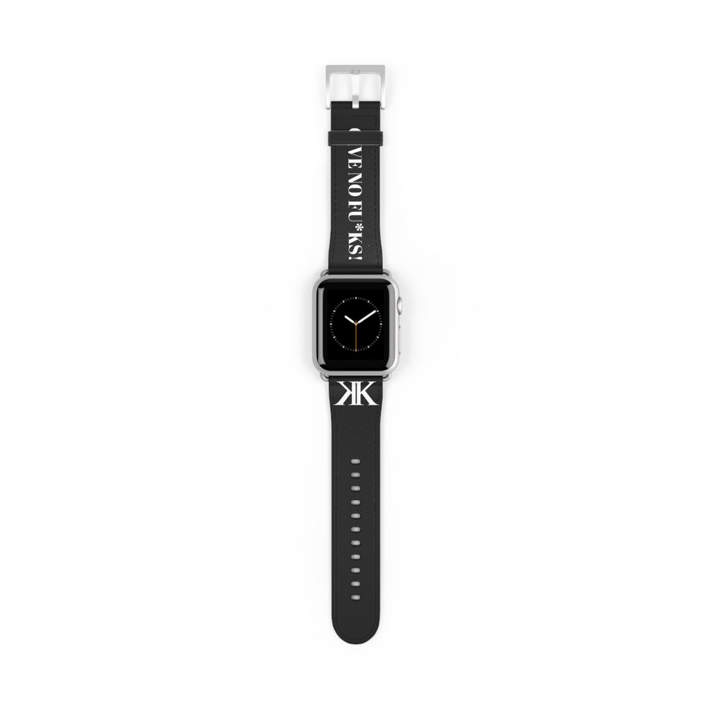Watch Band BLACK — Leather Strap with "GIVE NO FU*KS!" Text