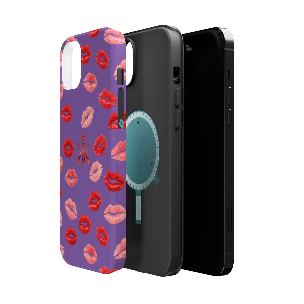 Psyche Collection Light Purple - Kiss Pattern Magnetic Impact Phone Case