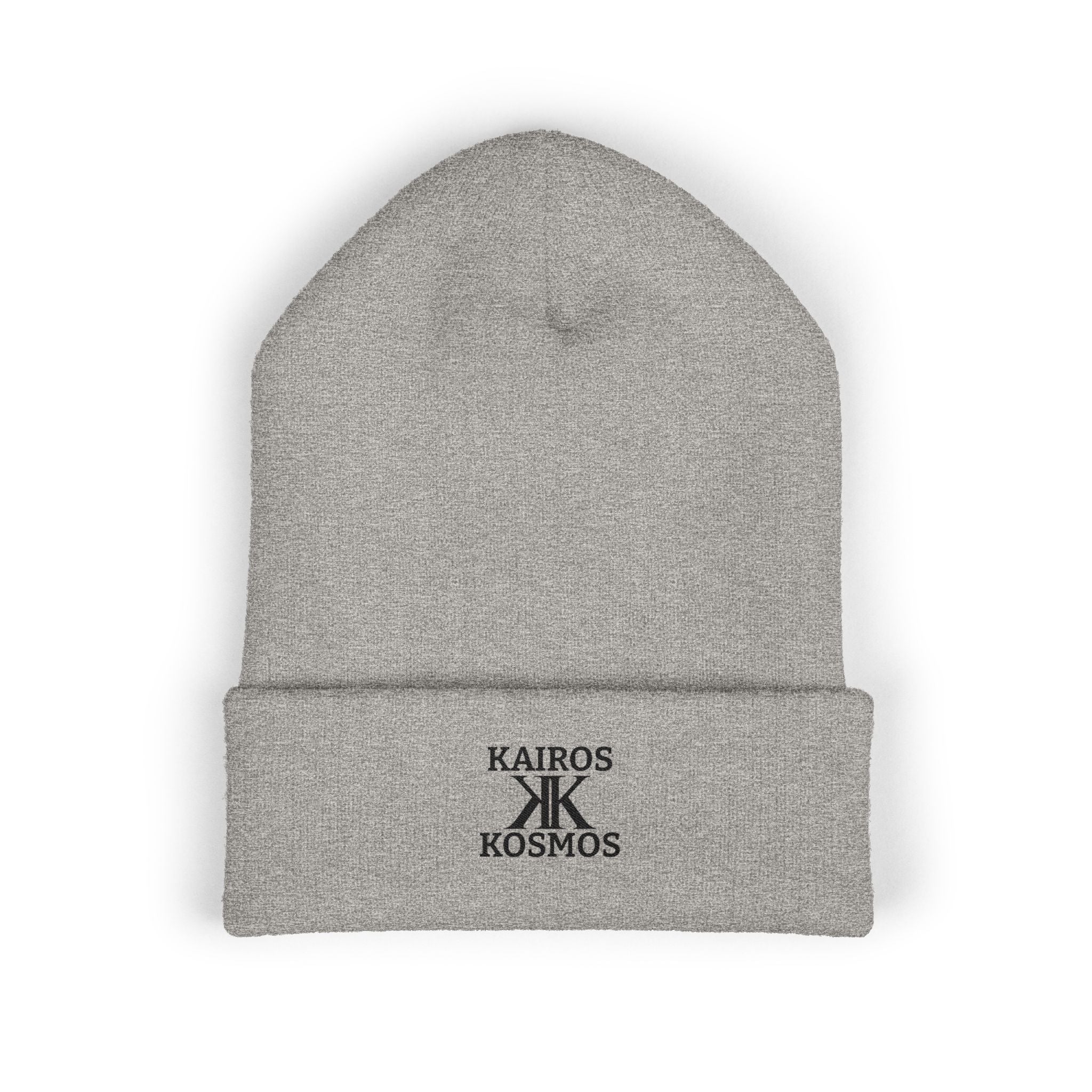 Kairos Kosmos Embroidered Cuffed Beanie — Minimal Logo Knit Hat