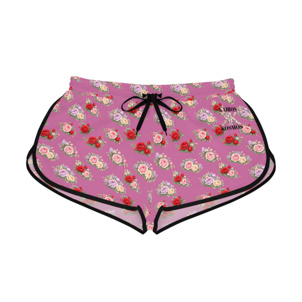 Anthos Collection Light Pink Floral Stretch Women's Relaxed Shorts — Vintage Pink & Red Rose All-Over Print