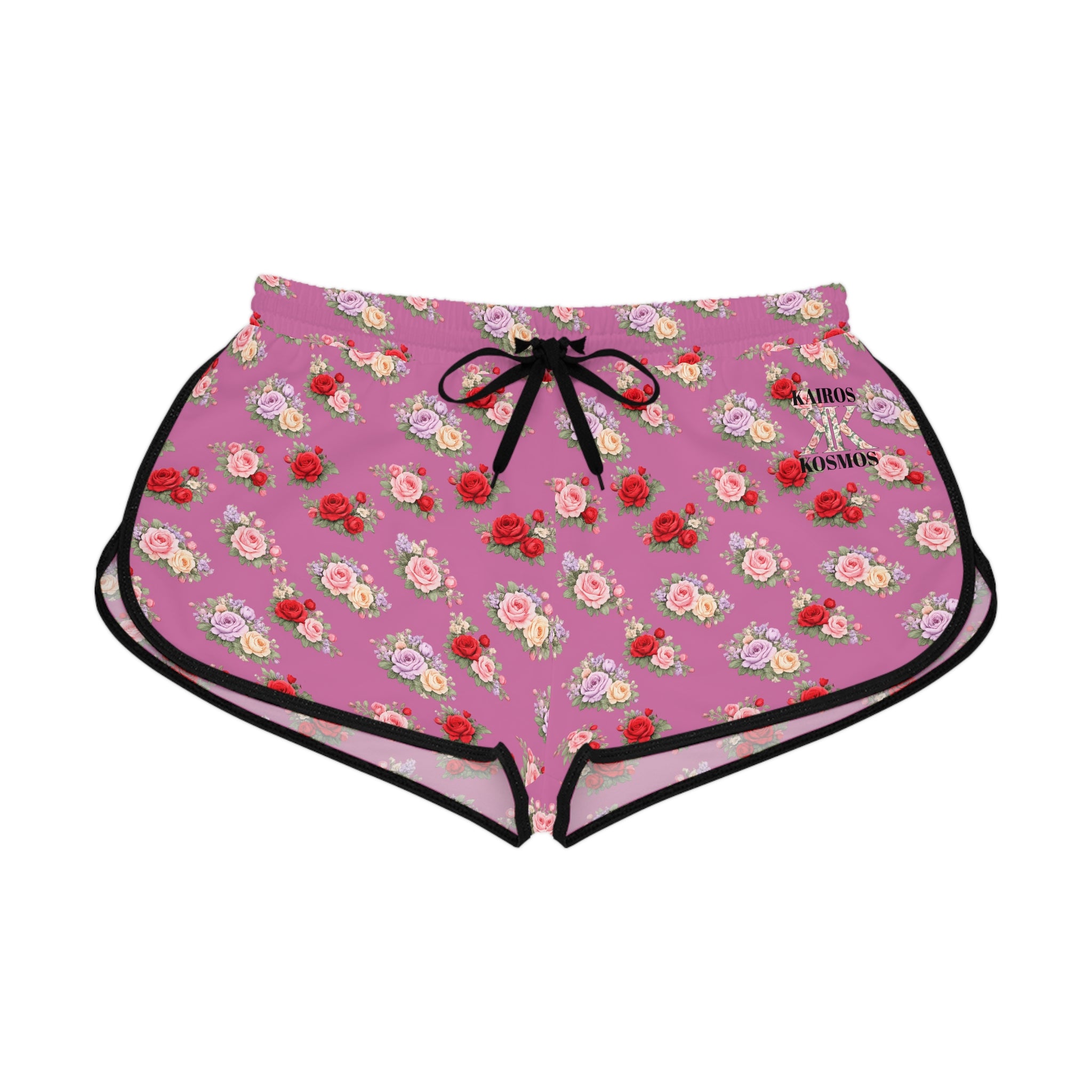 Anthos Collection Light Pink Floral Stretch Women's Relaxed Shorts — Vintage Pink & Red Rose All-Over Print