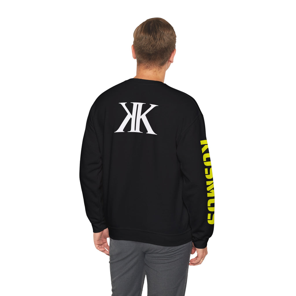 Crewneck Sweatshirt BLACK — Bold KK Logo with Sleeve Text (Kaurde / Kaurde)