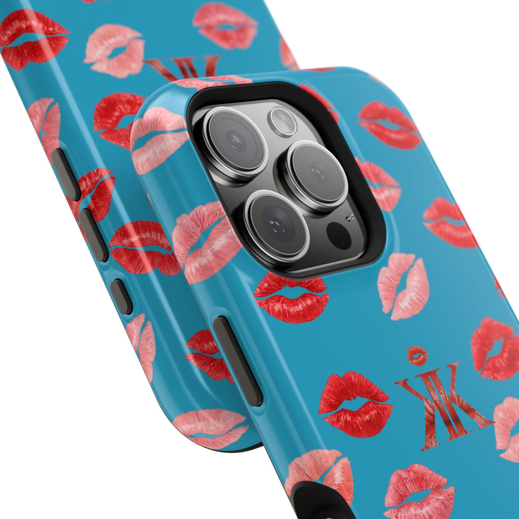 Psyche Collection Turquoise - Kiss Pattern Magnetic Impact Phone Case