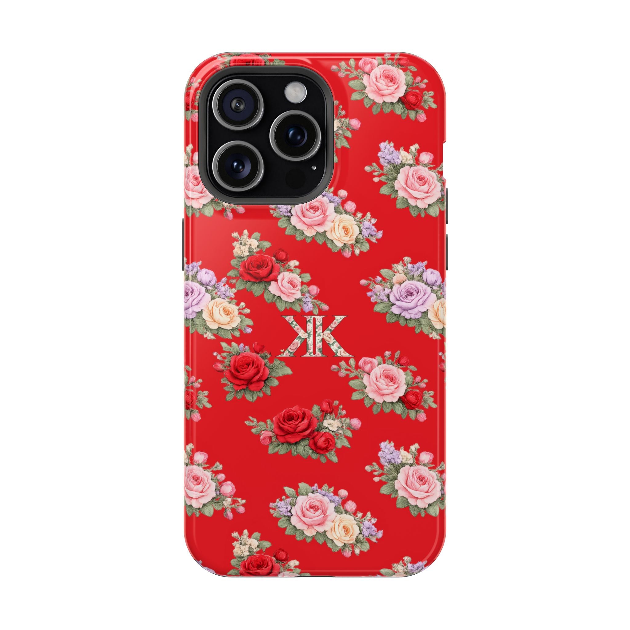 Anthos Collection RED Vintage Floral Rose Pattern Magnetic Impact-Resistant Phone Case