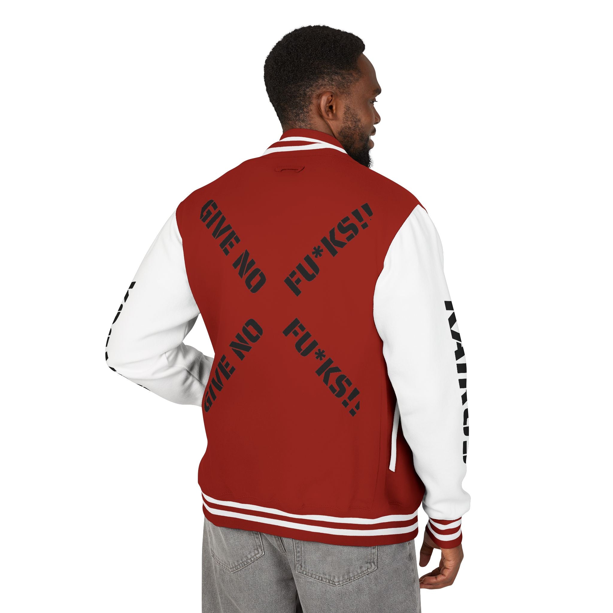 Letterman Jacket RED — "Give No Fu*ks" Bold Varsity Bomber