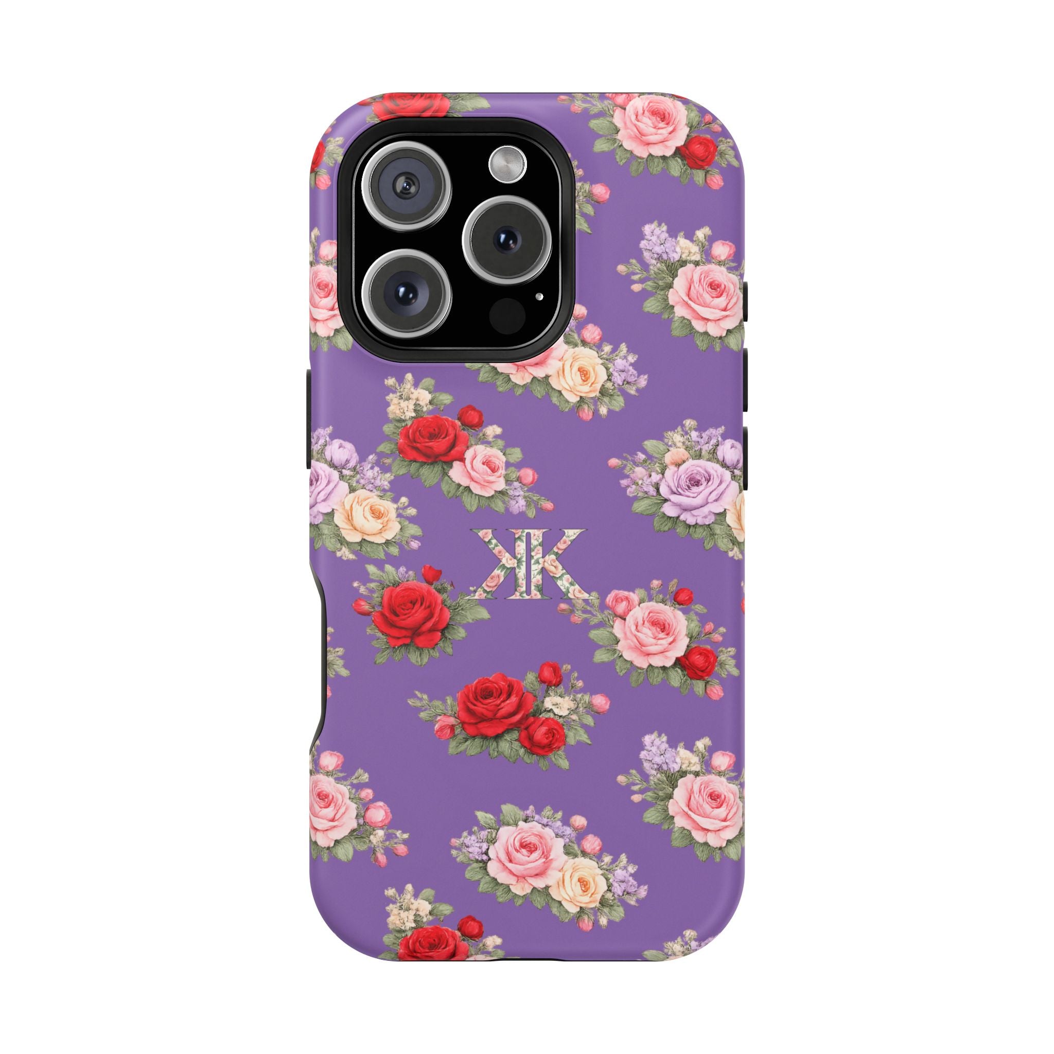 Anthos Collection Light Purple Vintage Floral Rose Pattern Magnetic Impact-Resistant Phone Case
