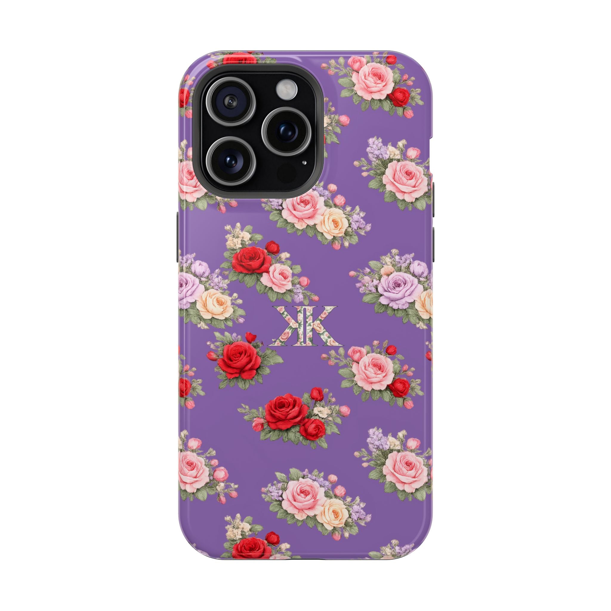 Anthos Collection Light Purple Vintage Floral Rose Pattern Magnetic Impact-Resistant Phone Case