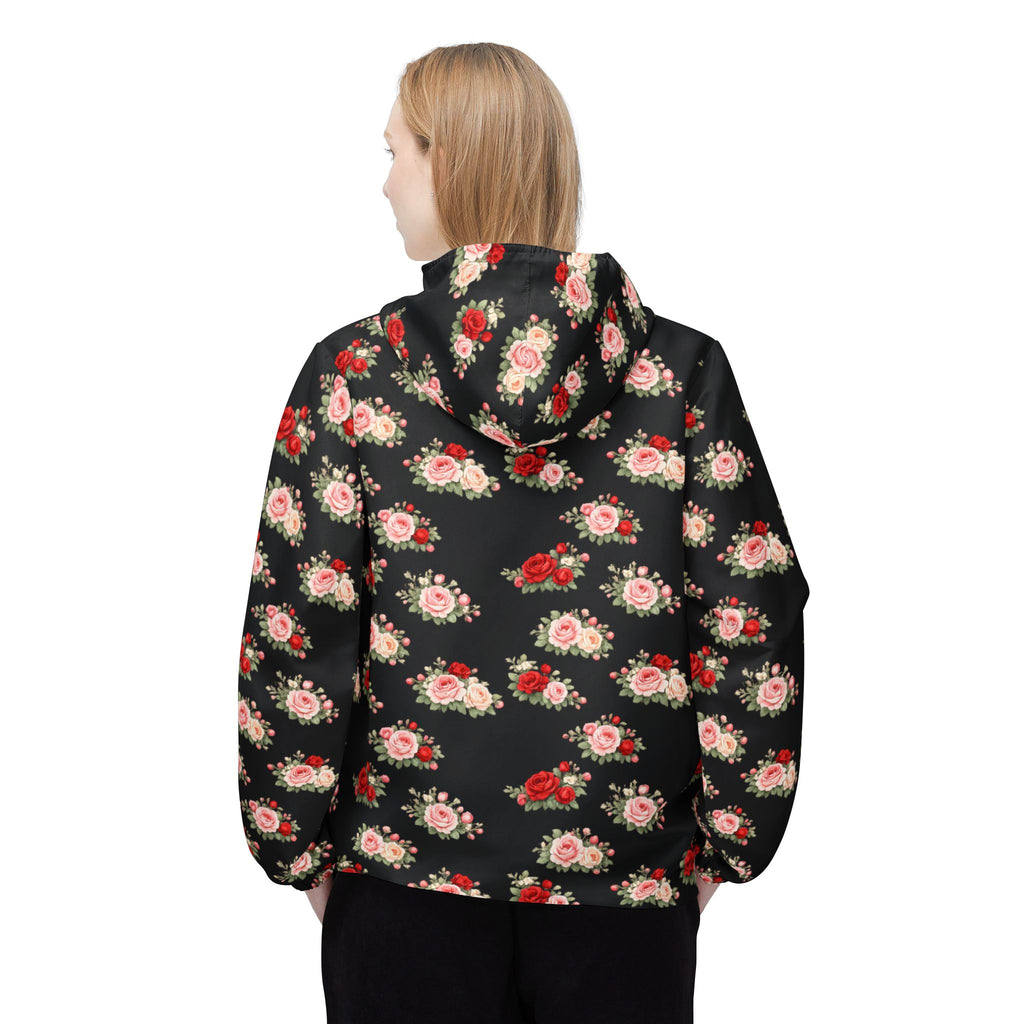 Anthos Collection Black Floral Rose Panel Windbreaker Jacket