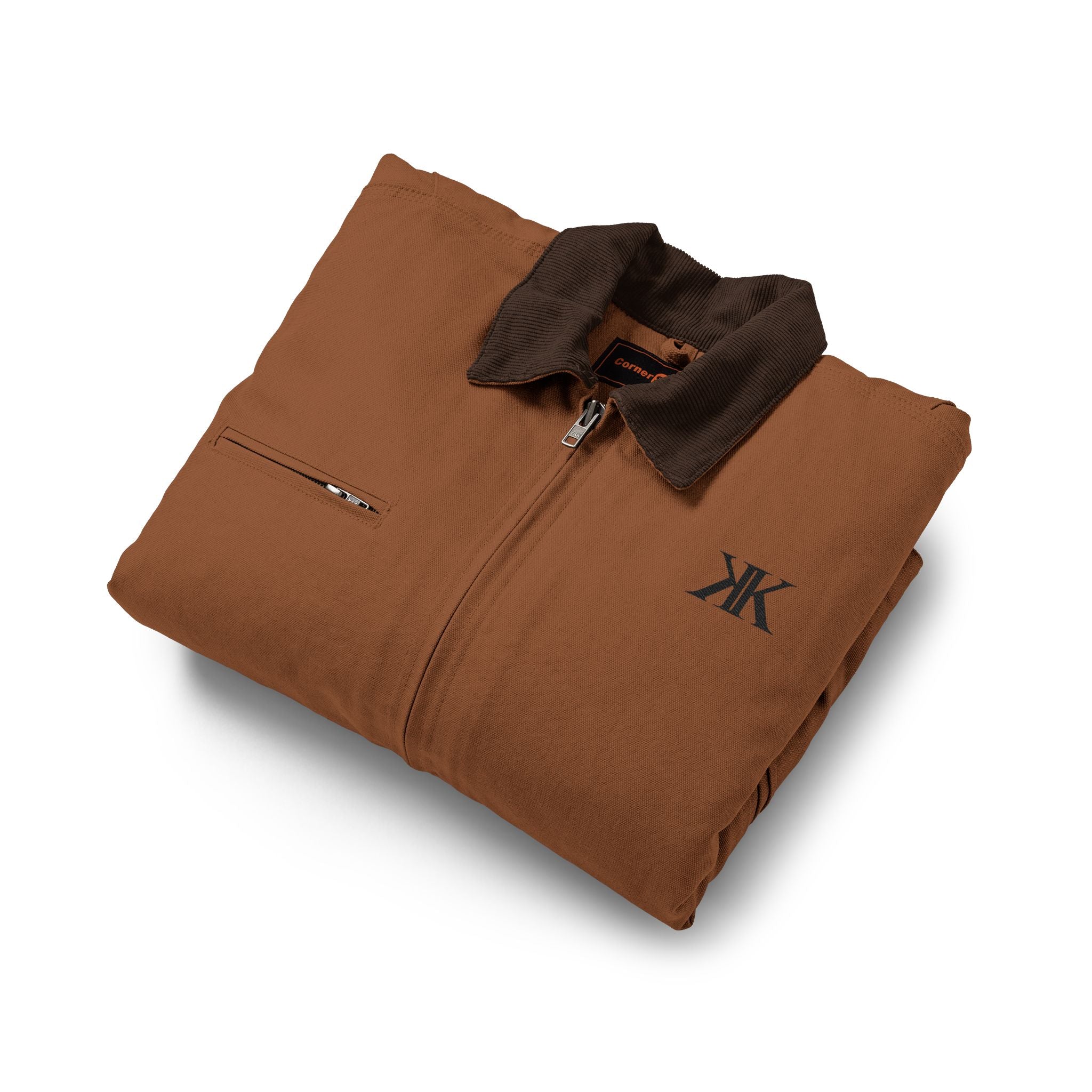 Embroidered Duck Cloth Work Jacket — Durable Brown Carpenter/Workwear Coat