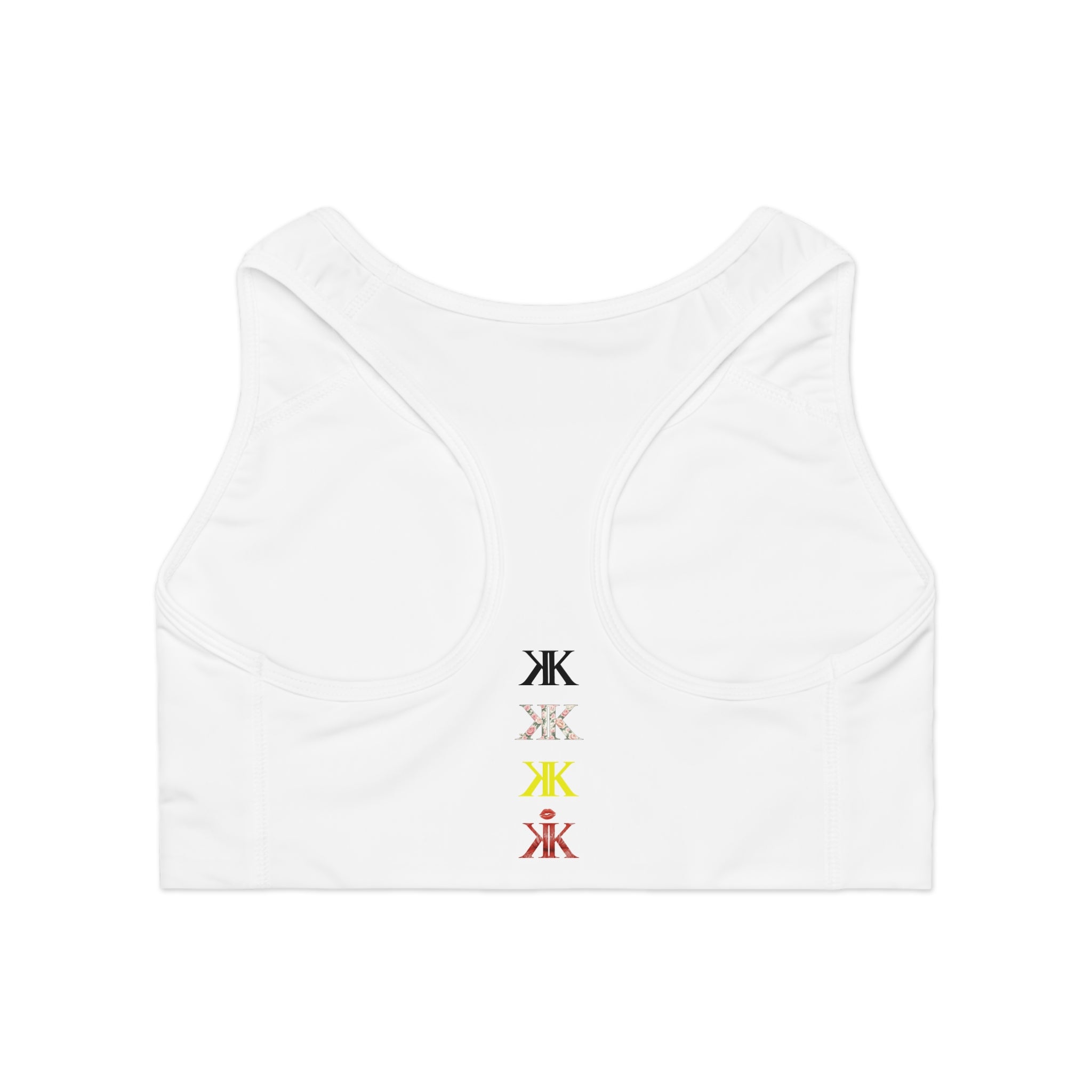 Sigil Collection Minimalist Stacked Logo Sports Bra — Colorful Monogram Activewear