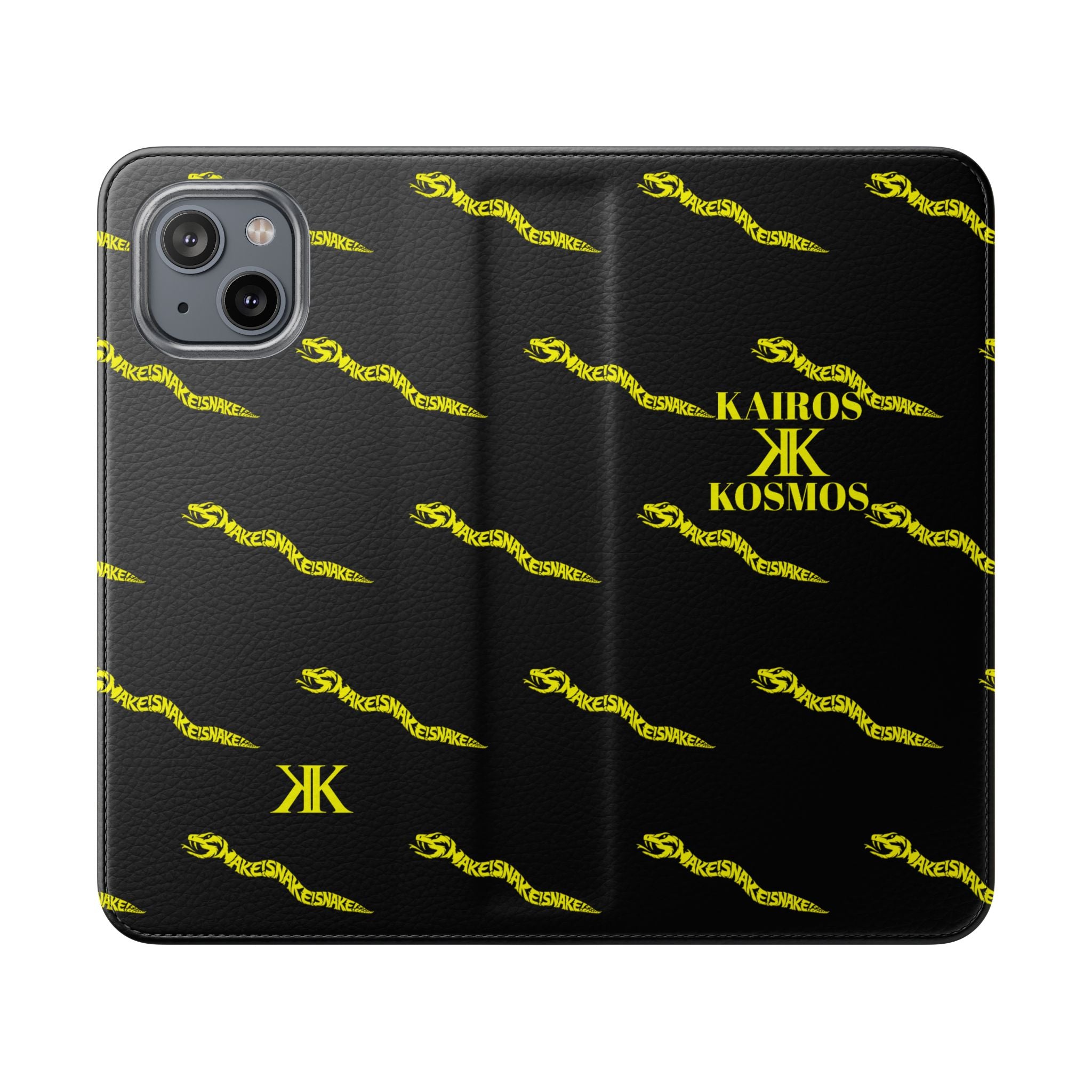Aspis Collection Flip Case Phone Wallet — Black & Gold Kairos Kosmos Pattern