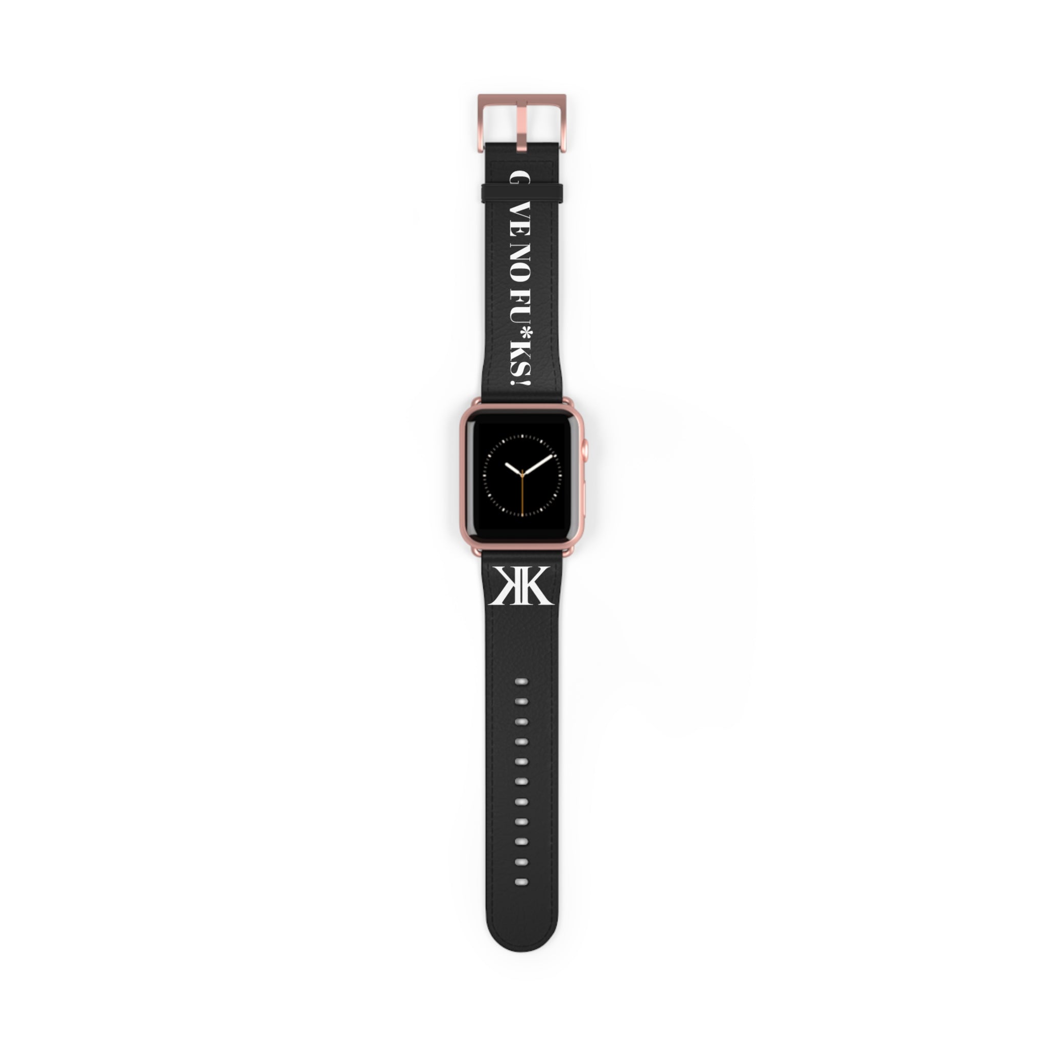 Watch Band BLACK — Leather Strap with "GIVE NO FU*KS!" Text
