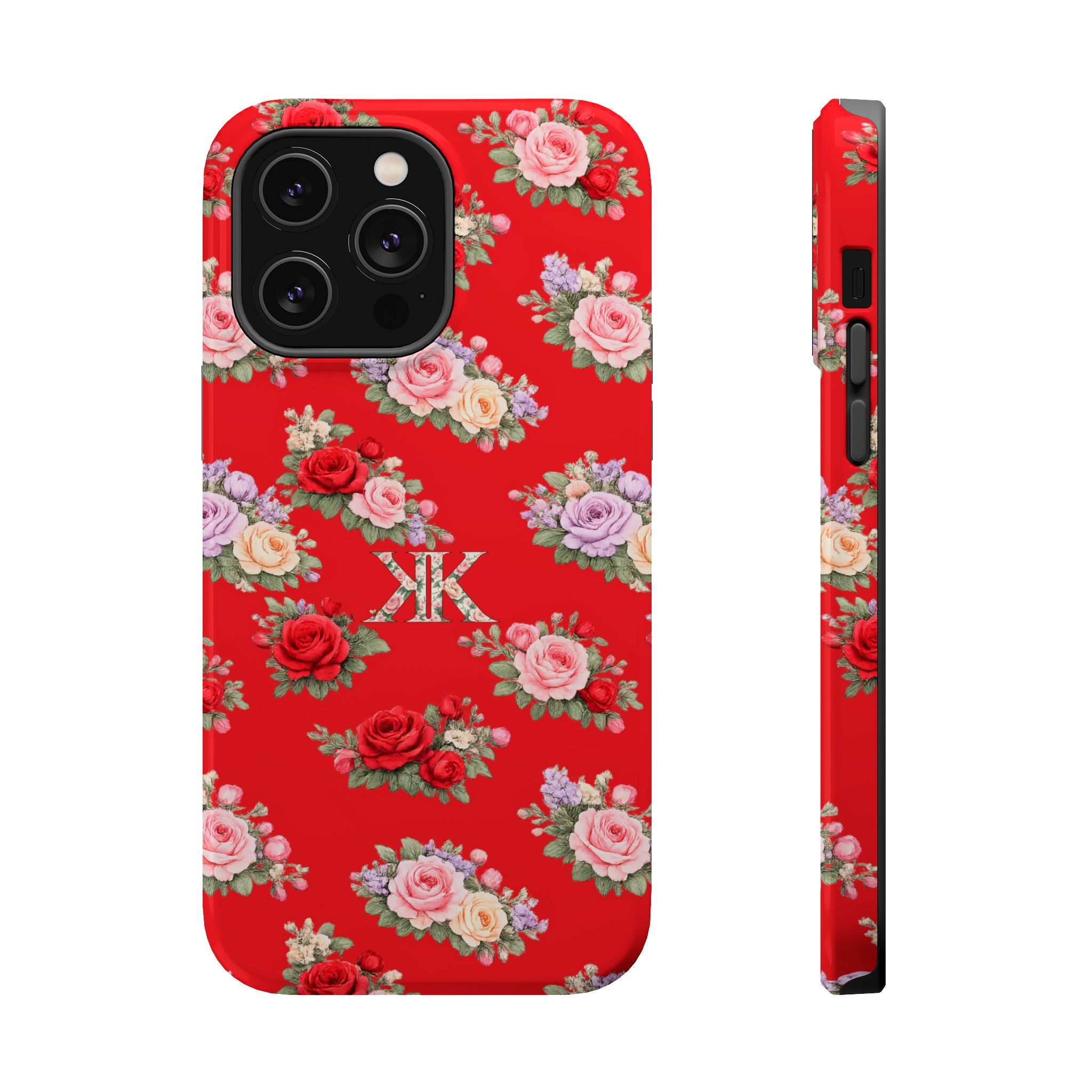 Anthos Collection RED Vintage Floral Rose Pattern Magnetic Impact-Resistant Phone Case