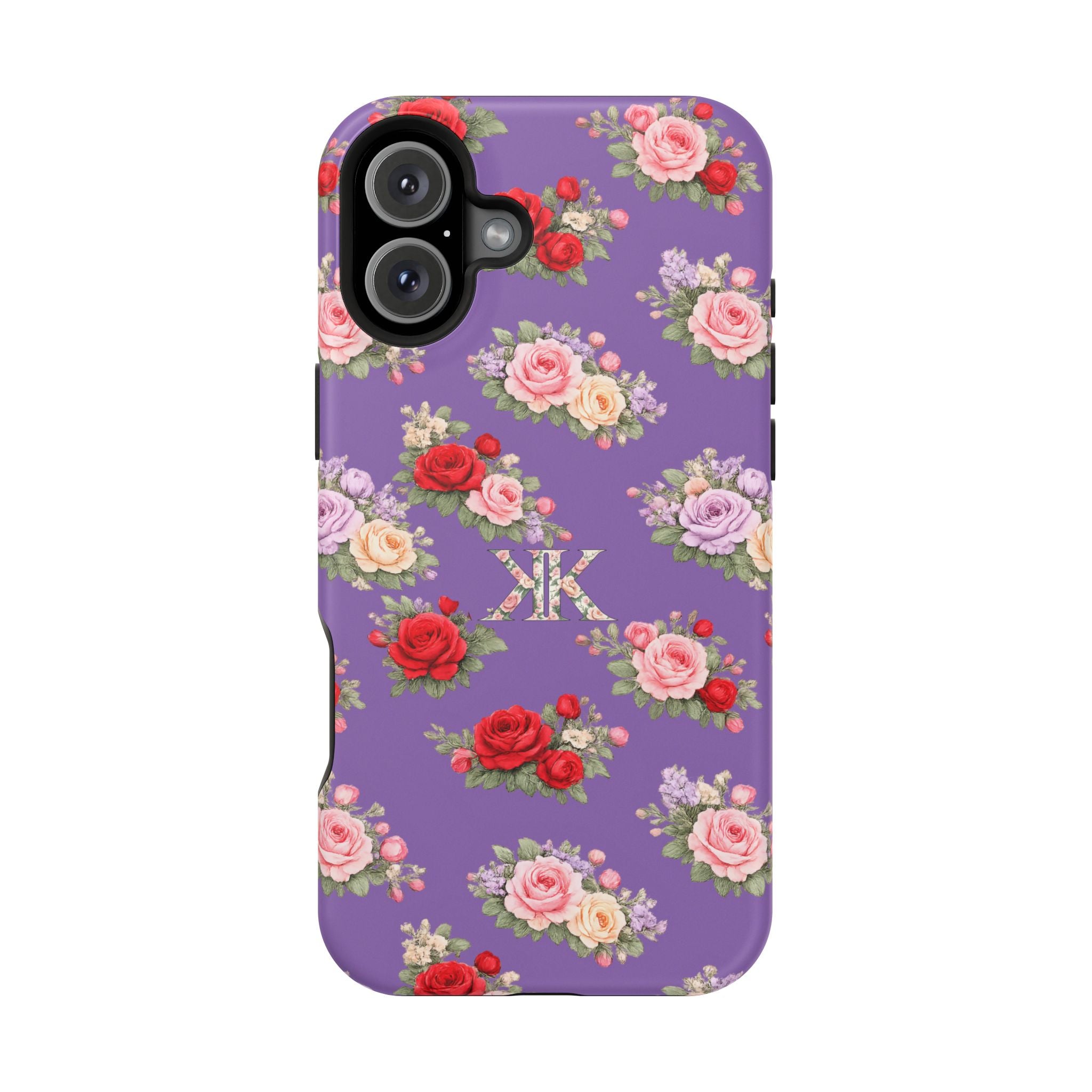 Anthos Collection Light Purple Vintage Floral Rose Pattern Magnetic Impact-Resistant Phone Case