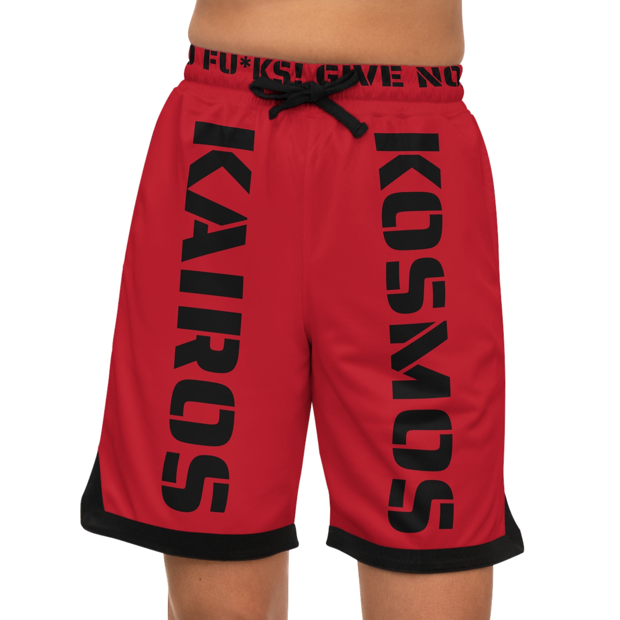Kairos Kosmos Basketball Shorts RED- AOP 'KAIROS KOSMOS' Graphic Athletic Rib Shorts