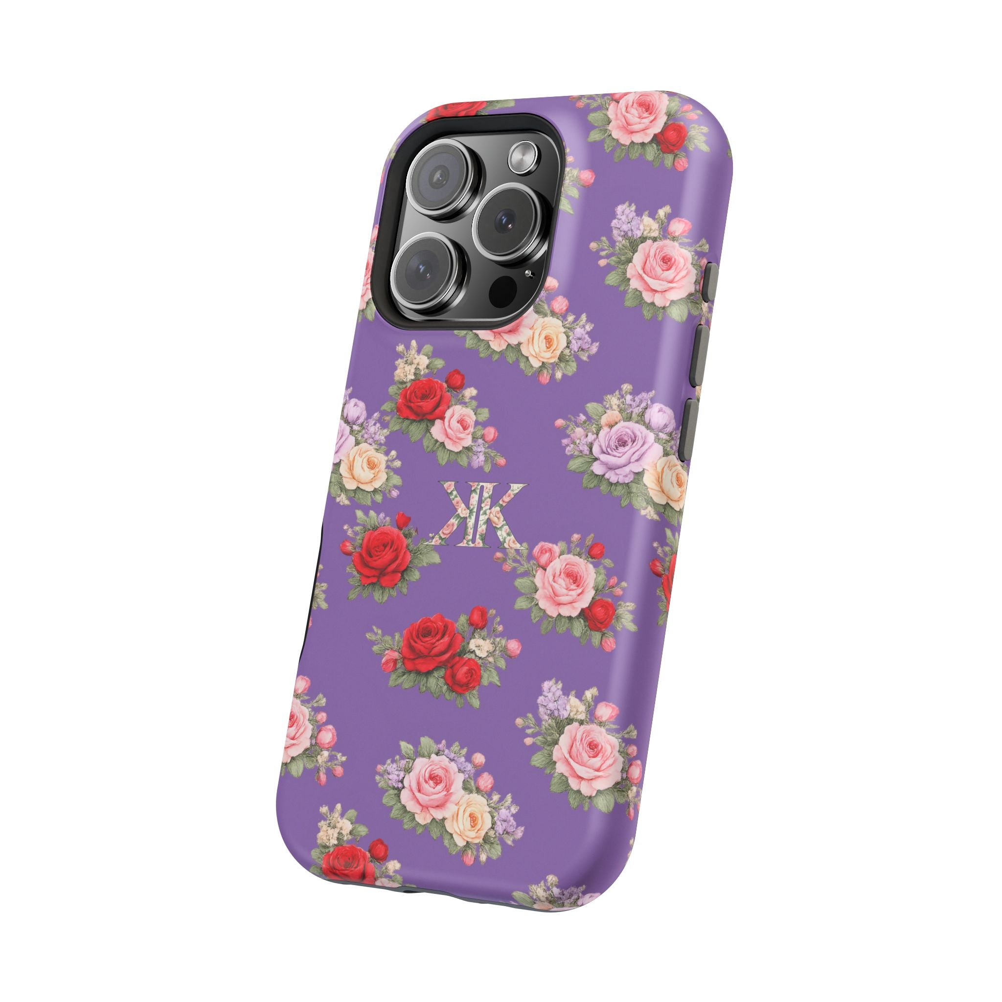 Anthos Collection Light Purple Vintage Floral Rose Pattern Magnetic Impact-Resistant Phone Case