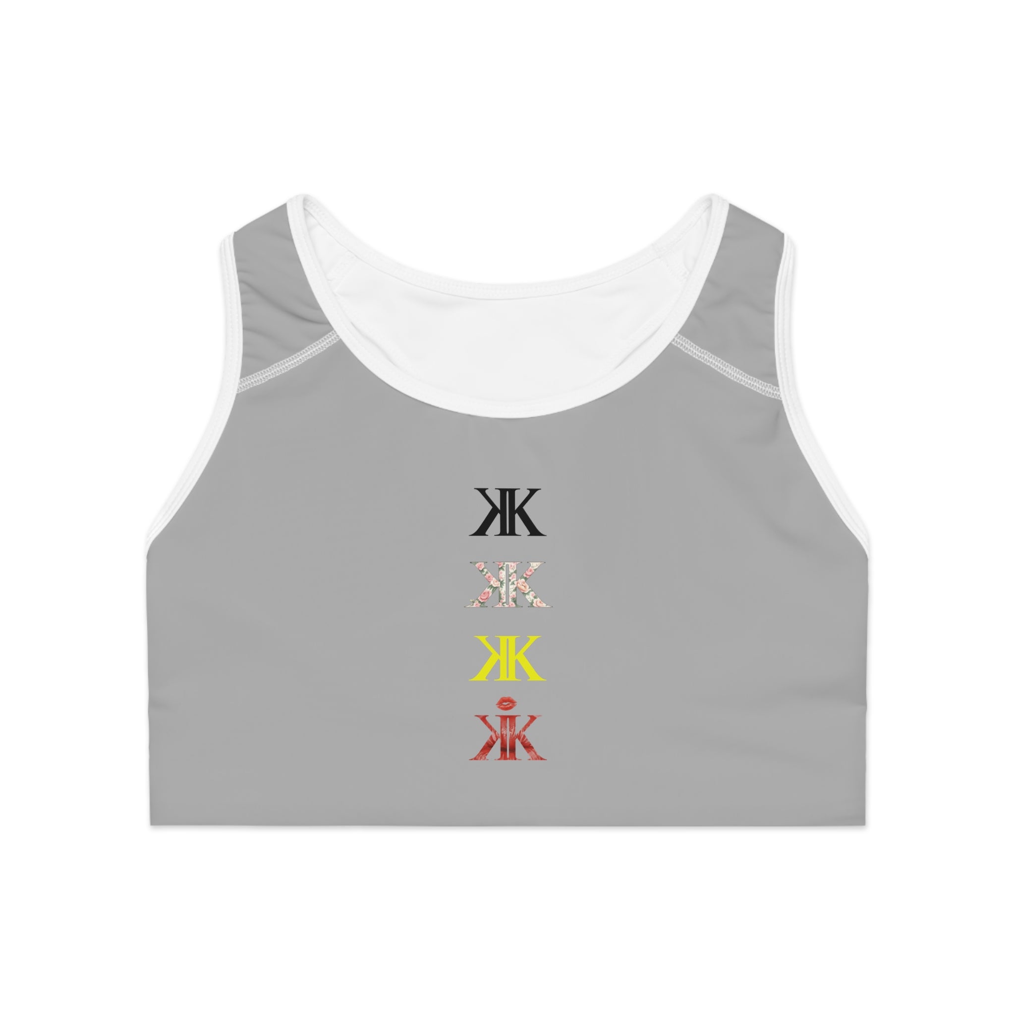 Sigil Collection Light Grey Minimalist Stacked Logo Sports Bra — Colorful Monogram Activewear