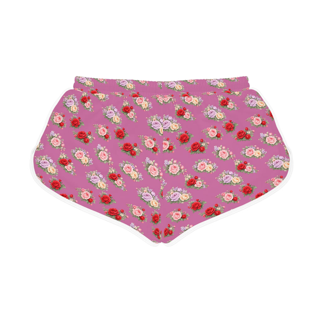 Anthos Collection Light Pink Floral Stretch Women's Relaxed Shorts — Vintage Pink & Red Rose All-Over Print