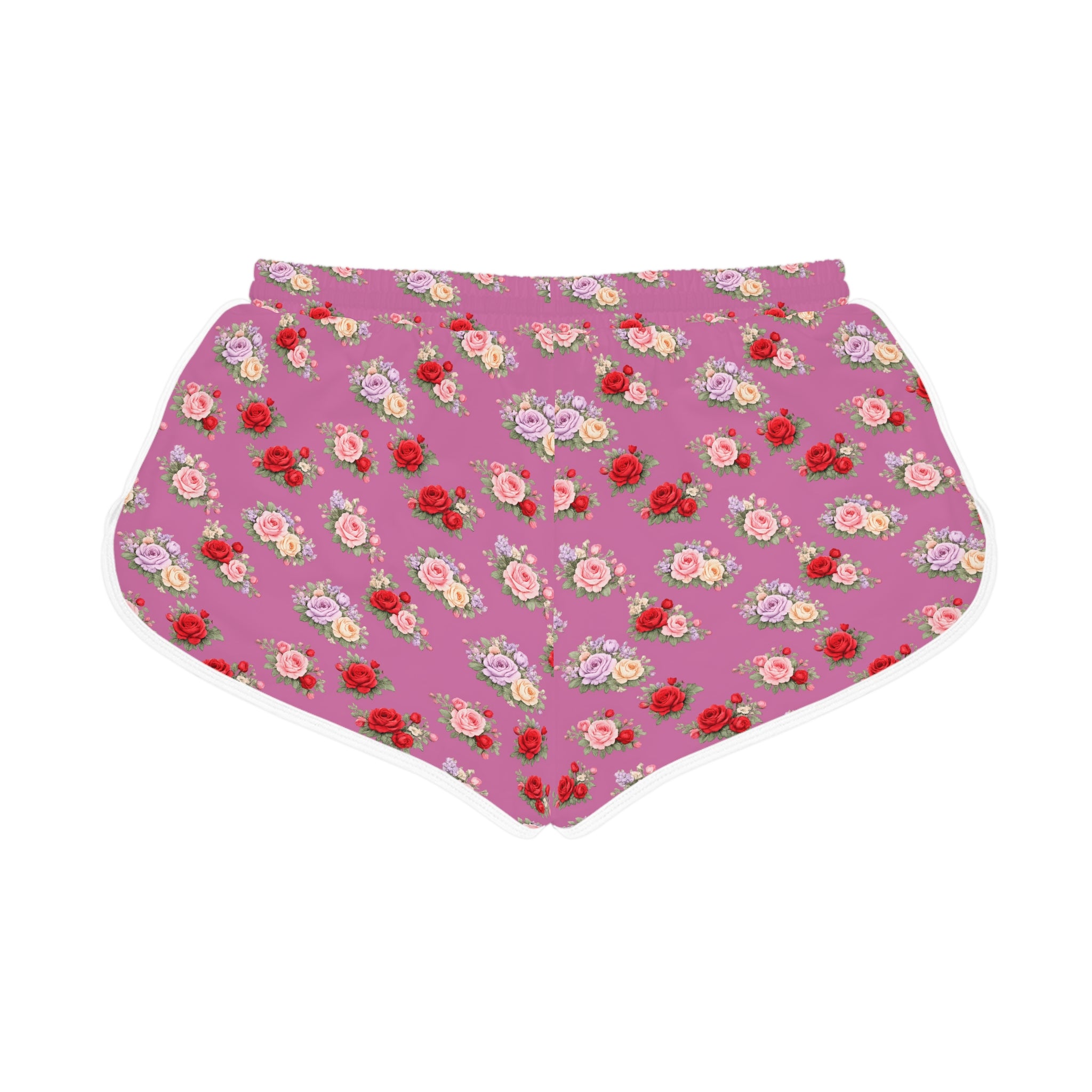 Anthos Collection Light Pink Floral Stretch Women's Relaxed Shorts — Vintage Pink & Red Rose All-Over Print