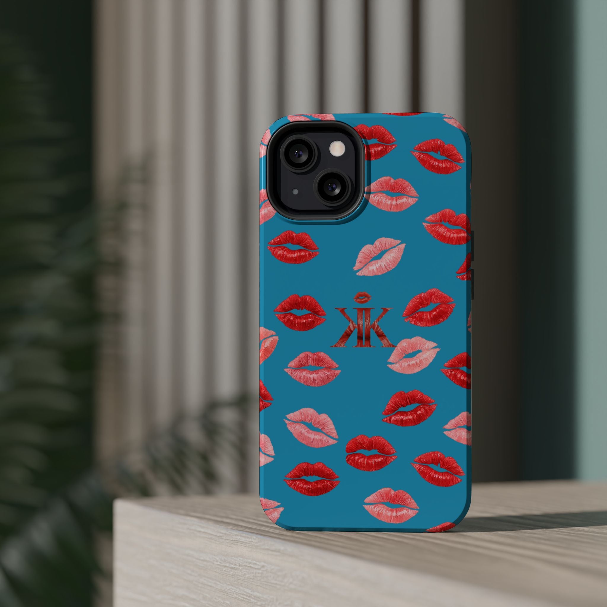Psyche Collection Turquoise - Kiss Pattern Magnetic Impact Phone Case