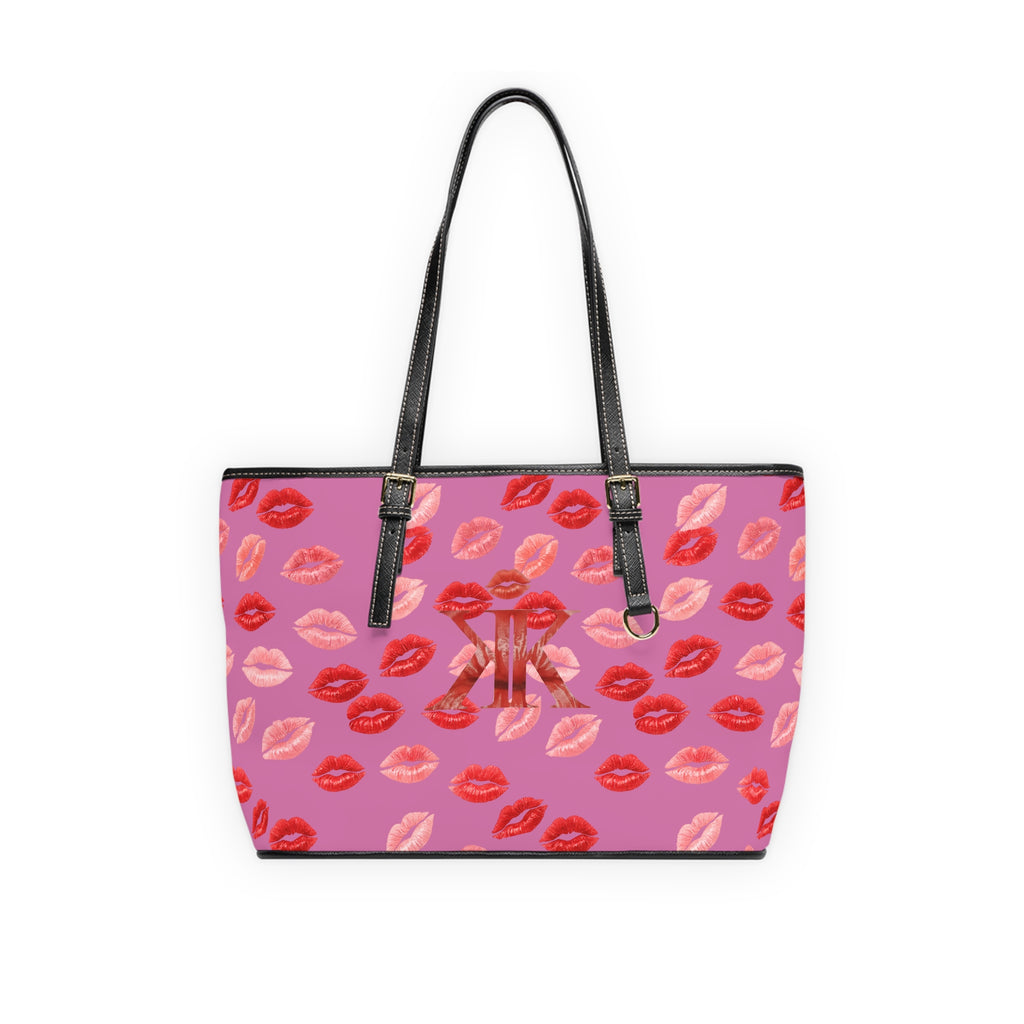 Psyche Collection Light Pink Kiss Print PU Leather Shoulder Bag – Red Lipstick Pattern