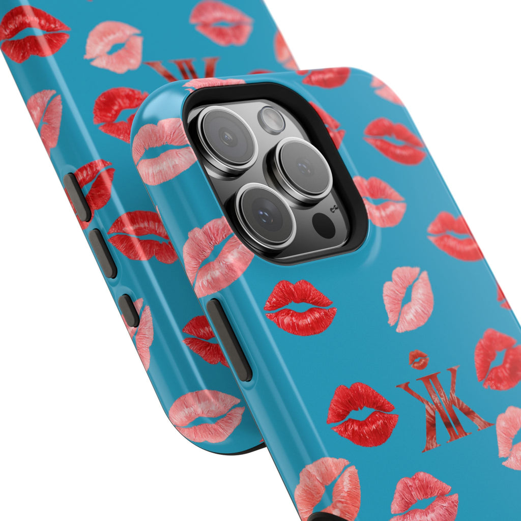 Psyche Collection Turquoise - Kiss Pattern Magnetic Impact Phone Case