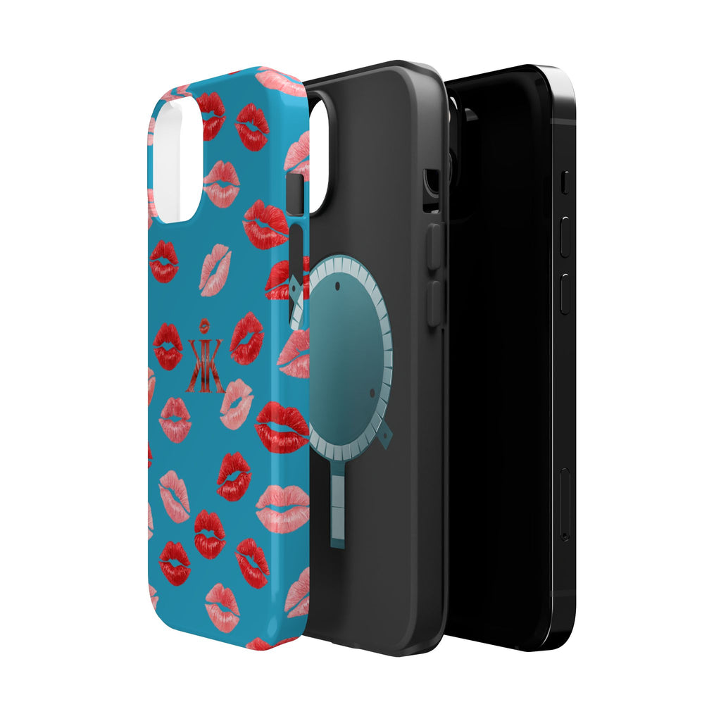 Psyche Collection Turquoise - Kiss Pattern Magnetic Impact Phone Case