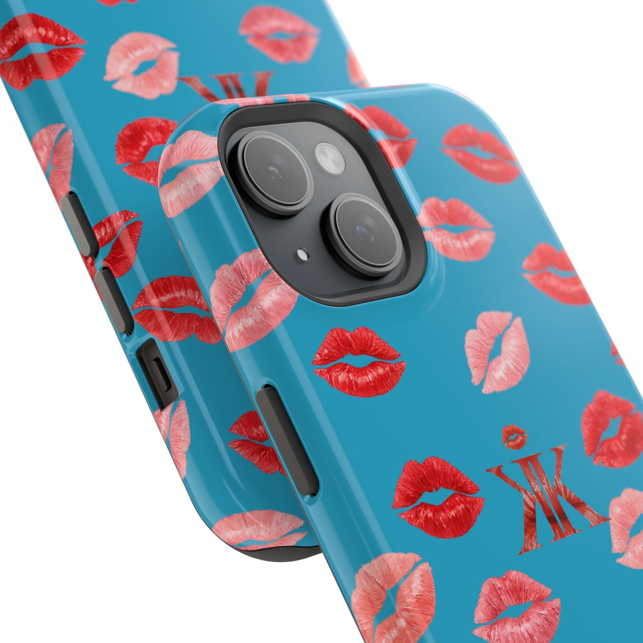 Psyche Collection Turquoise - Kiss Pattern Magnetic Impact Phone Case