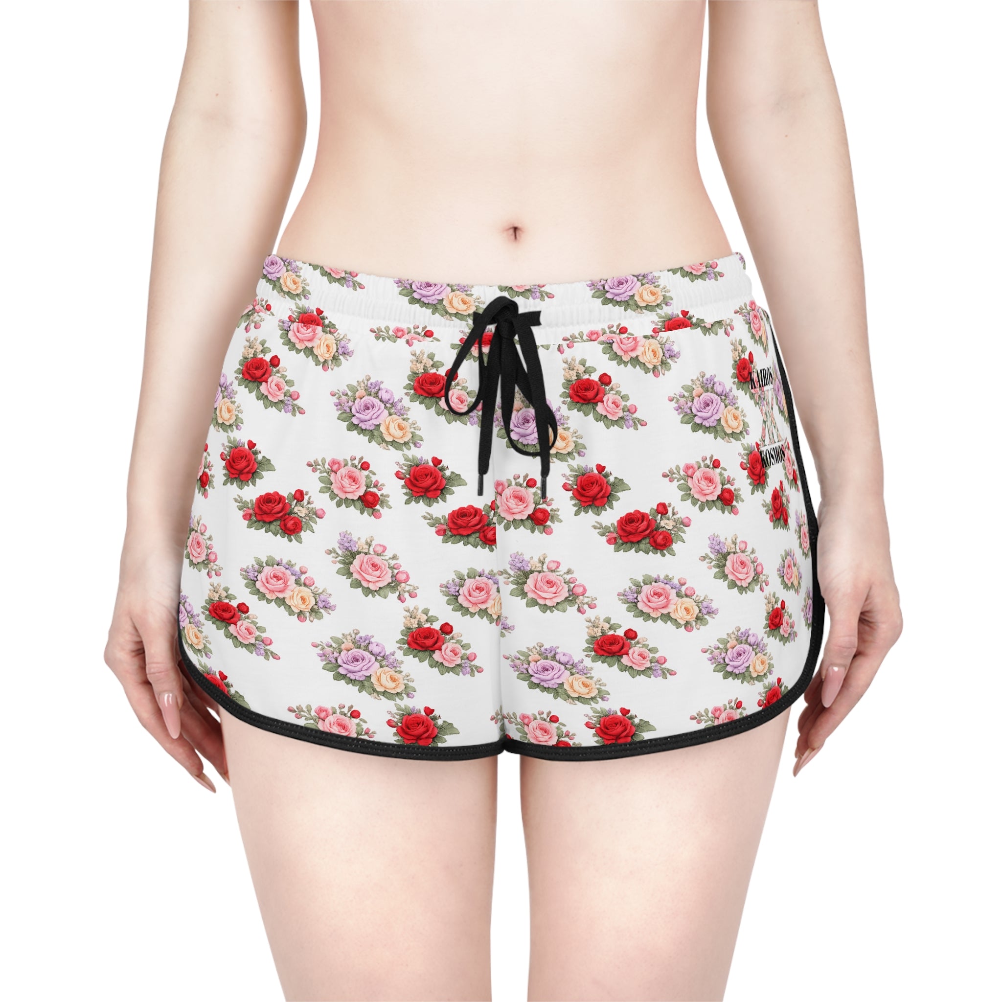 Anthos Collection Floral Stretch Women's Relaxed Shorts — Vintage Pink & Red Rose All-Over Print